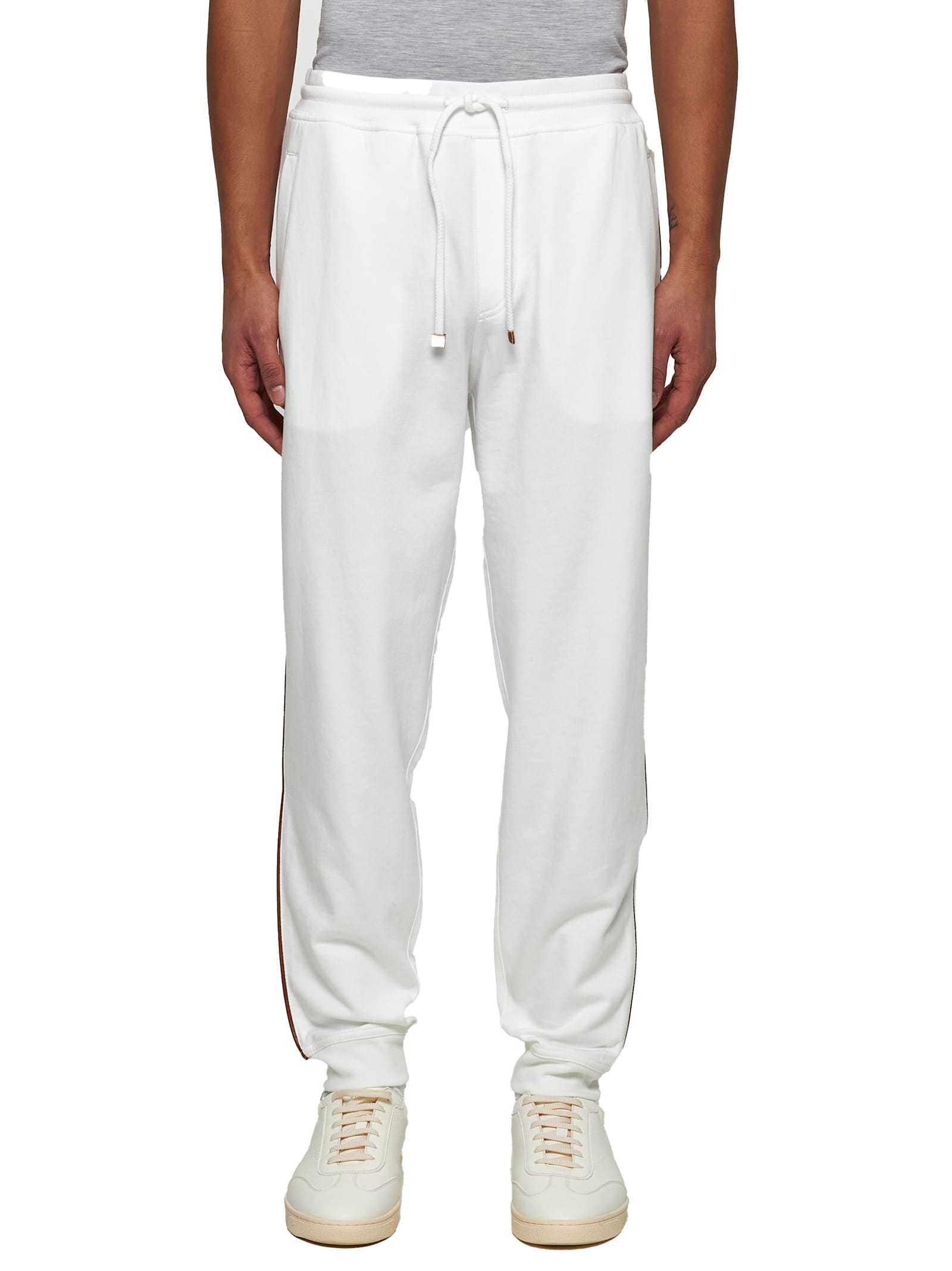 Brunello Cucinelli Piped-trim Sweatpants In Beige