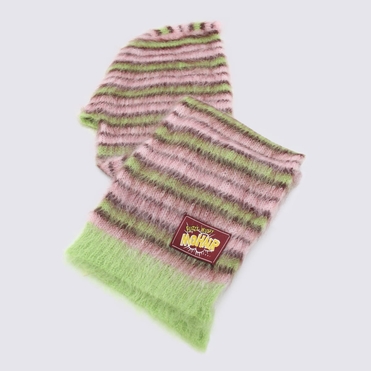 Pink And Green Striped Mohair Blend Hat