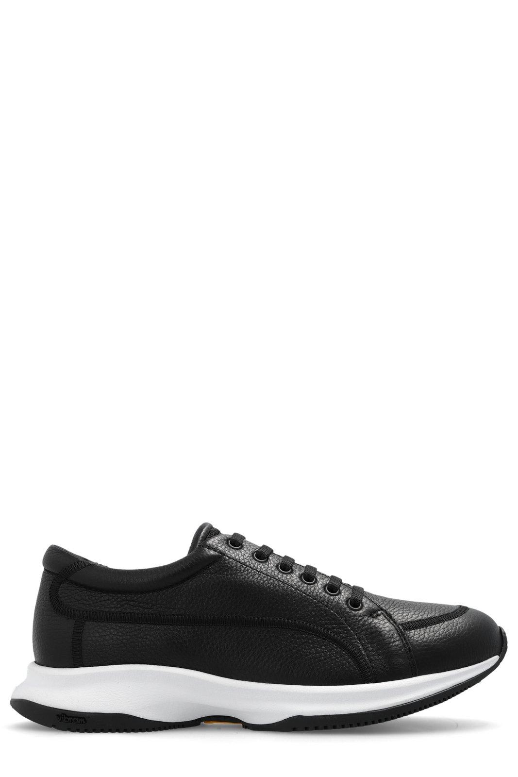 Shop Giorgio Armani Almond Toe Low-top Sneakers In Black