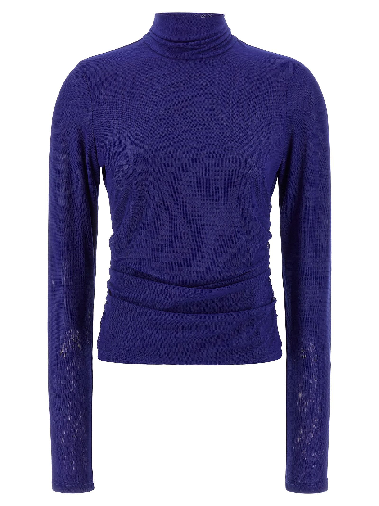 Rotate Birger Christensen Mesh Rouched Sweater In Blue