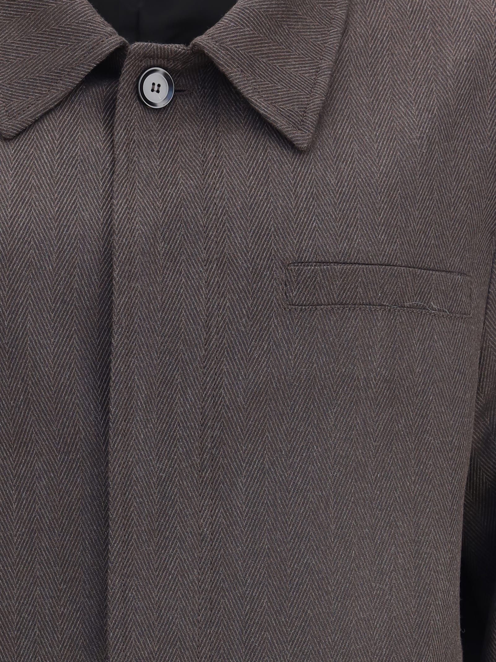 Brioni Herringbone Wool Jacket In Brown