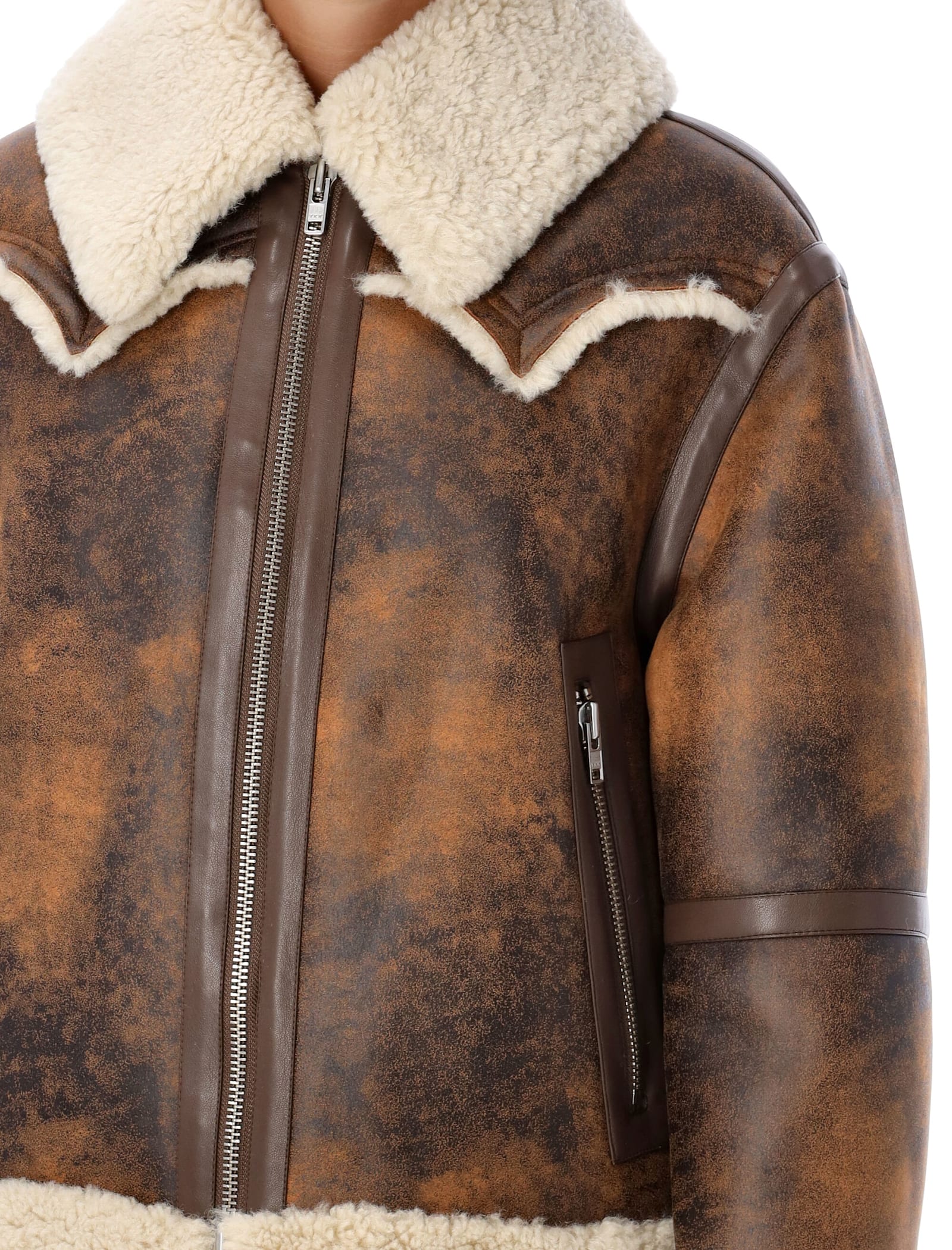 Shop Stand Studio Eco Shearling Aviator Jacket In Brown Old