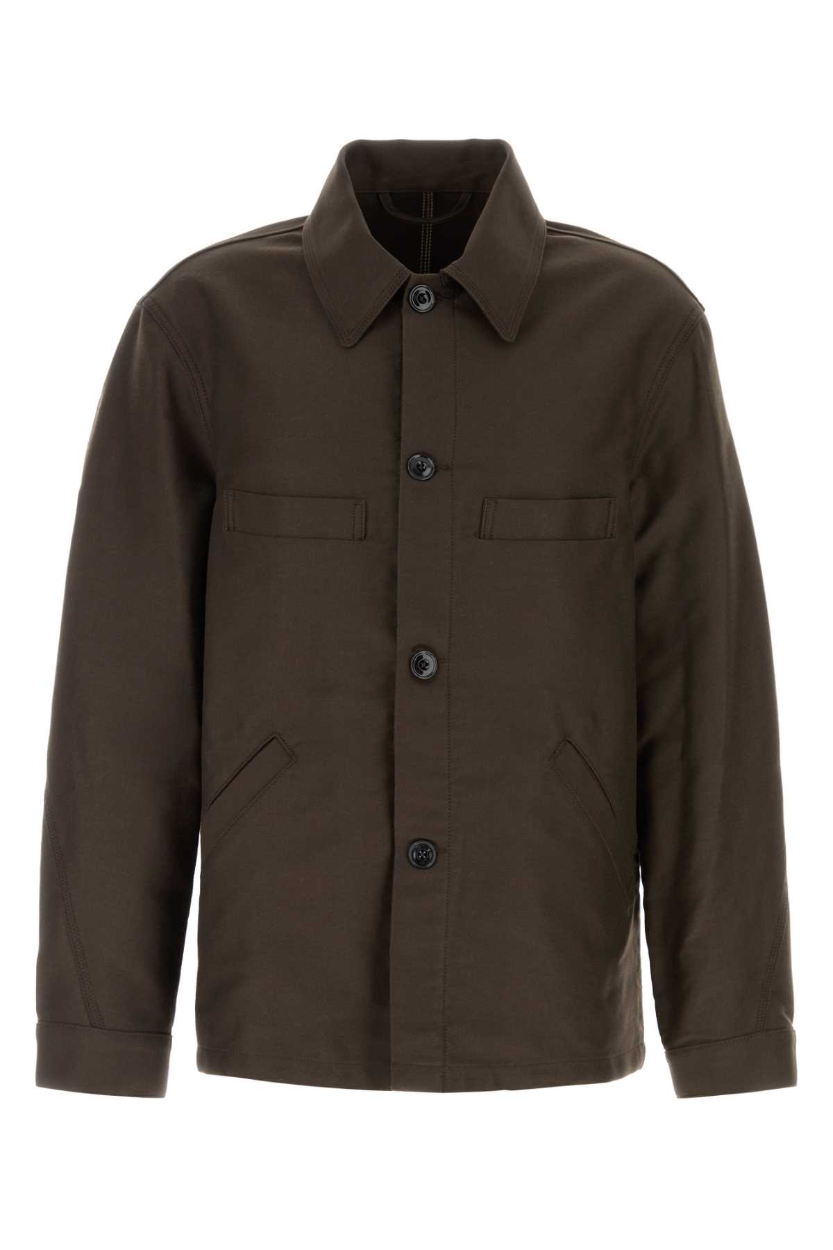 Shop Lemaire Dark Brown Canvas Jacket In Darkbrown