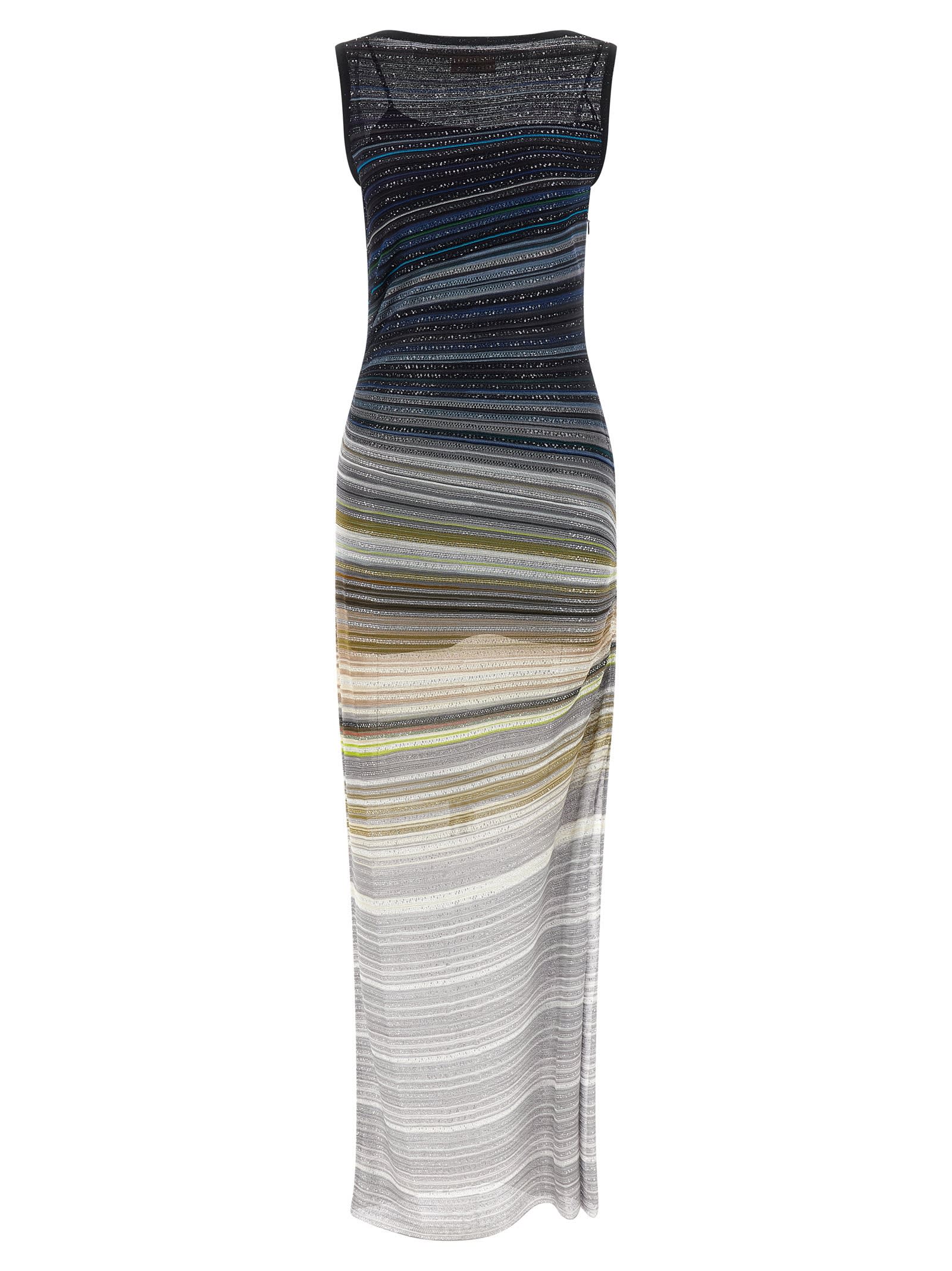 Missoni Long Boat-neck Dress In Striped Knit In Multi