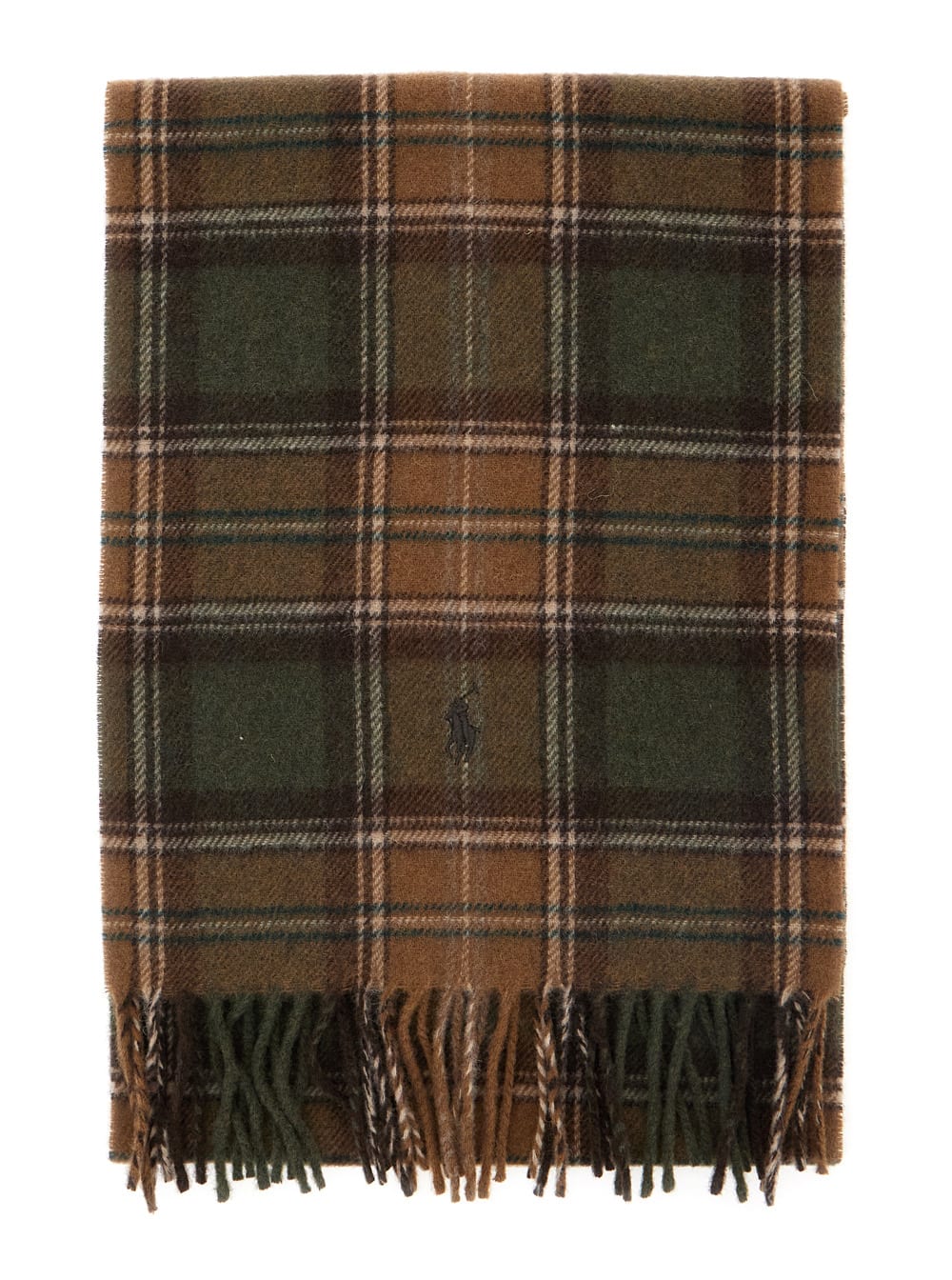 Polo Ralph Lauren Embroidered-logo Check-pattern Scarf In Brown