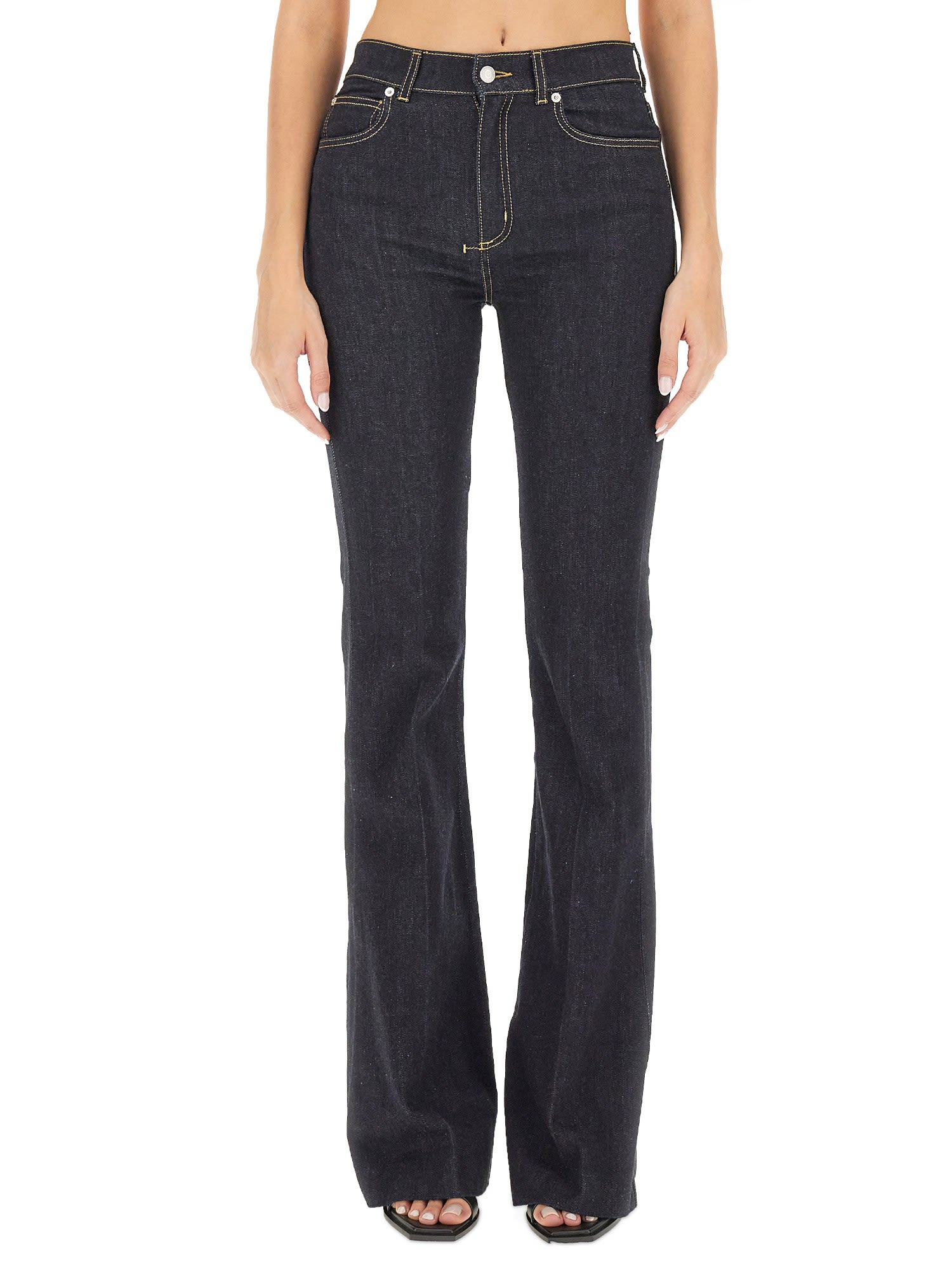 Shop Alexander Mcqueen Jeans Boot Cut In Denim Scuro