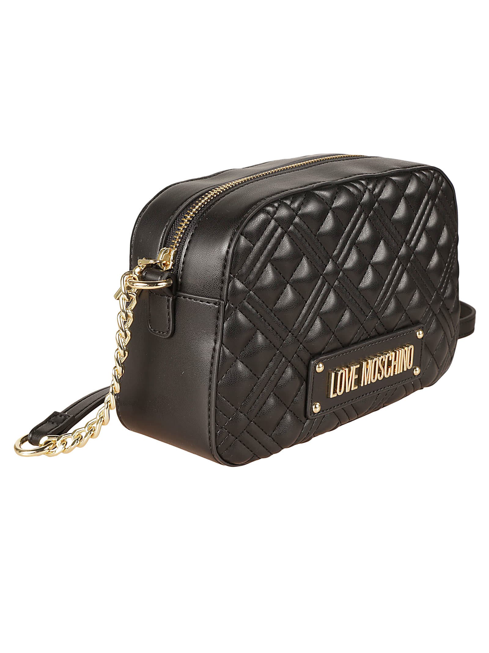 Shop Love Moschino Top Zip Quilted Chain Shoulder Bag In Black