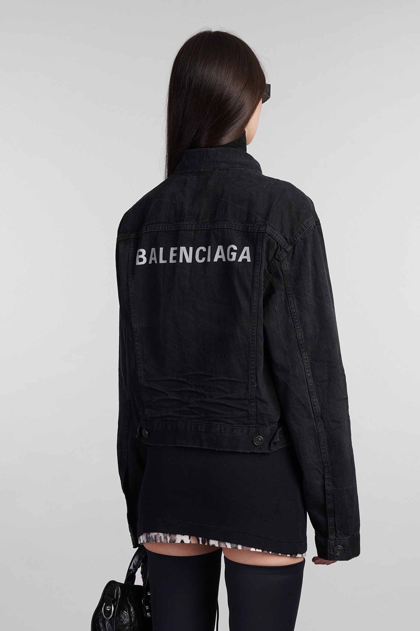 Shop Balenciaga Denim Jackets In Black Cotton