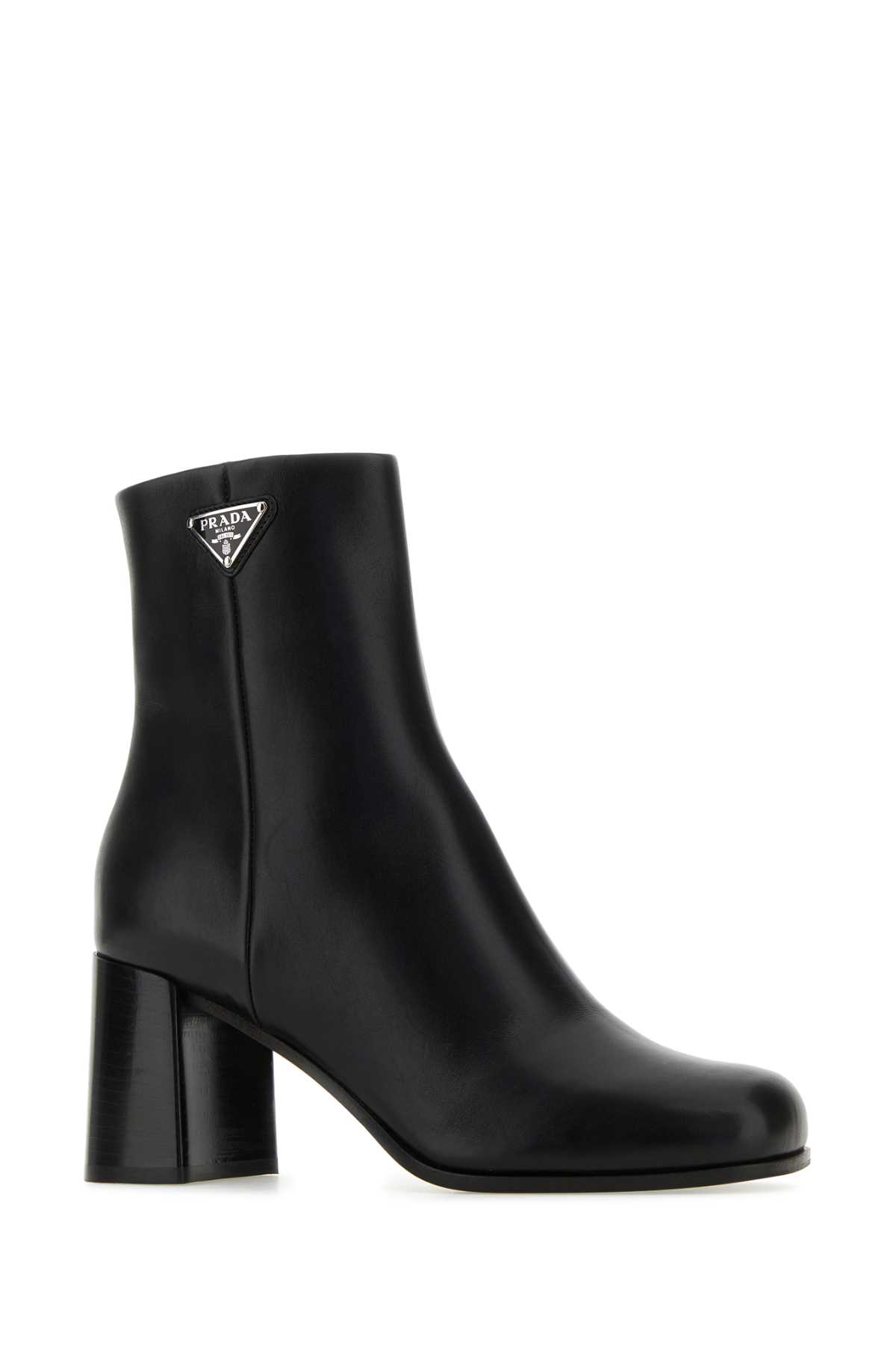 Shop Prada Black Leather Ankle Boots In Nero