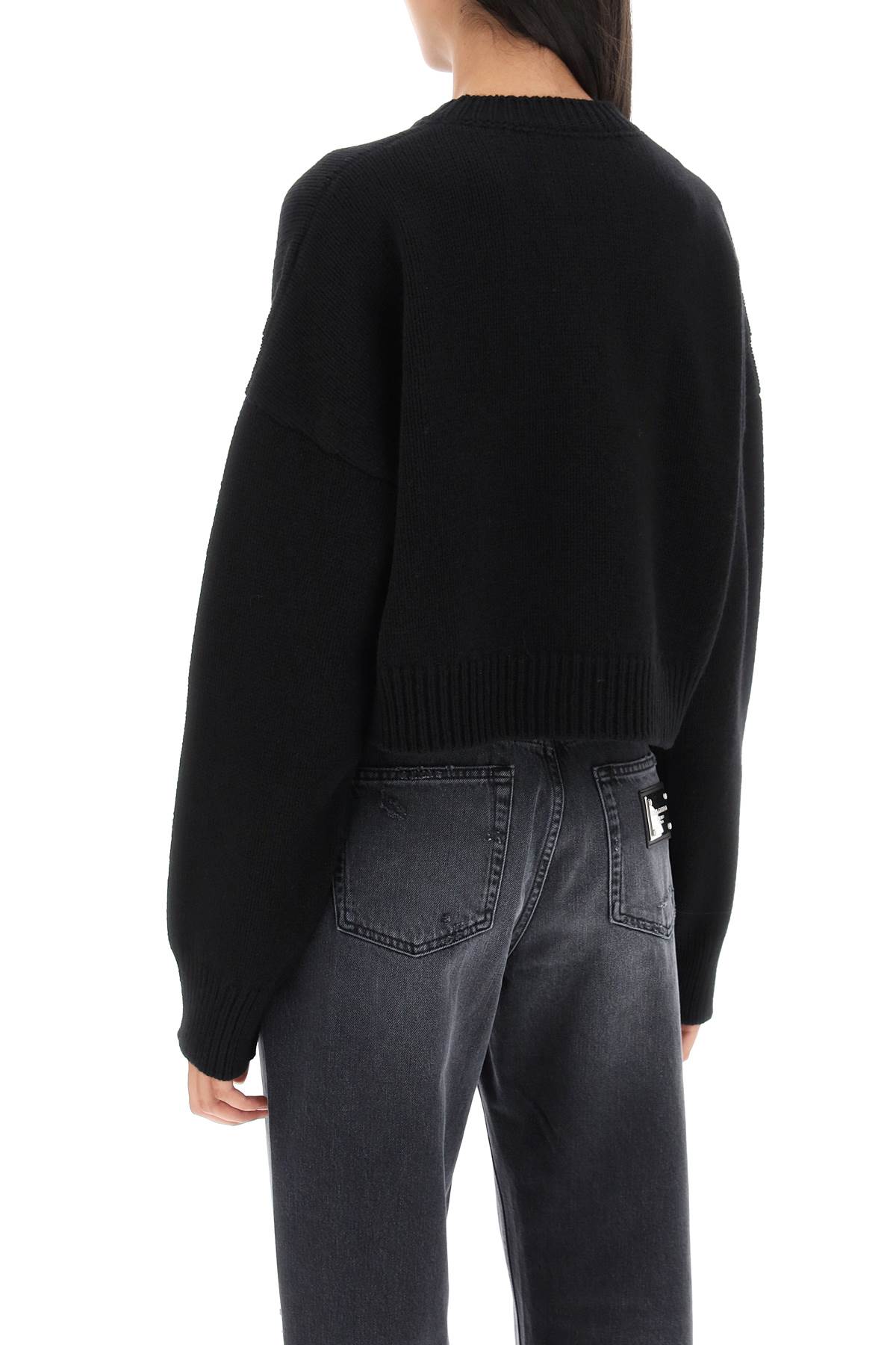 Shop Dolce & Gabbana Logo Plaque Cropped Sweater In Nero (black)