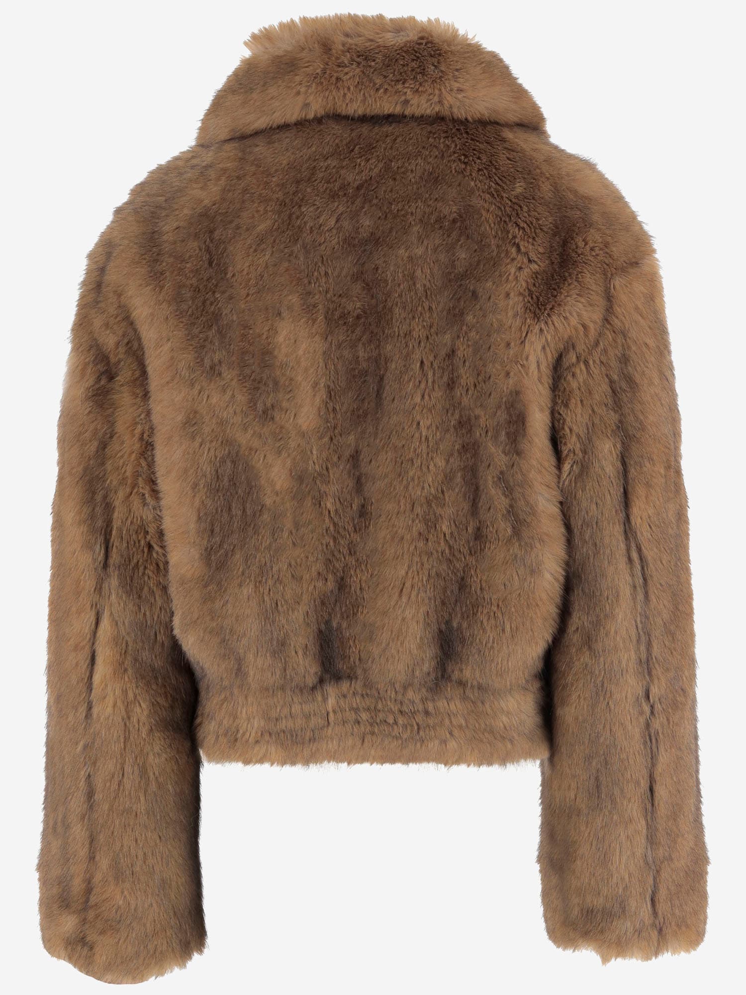 Stand Studio Cropped Faux Fur Jacket With Rounded Collar In Brown