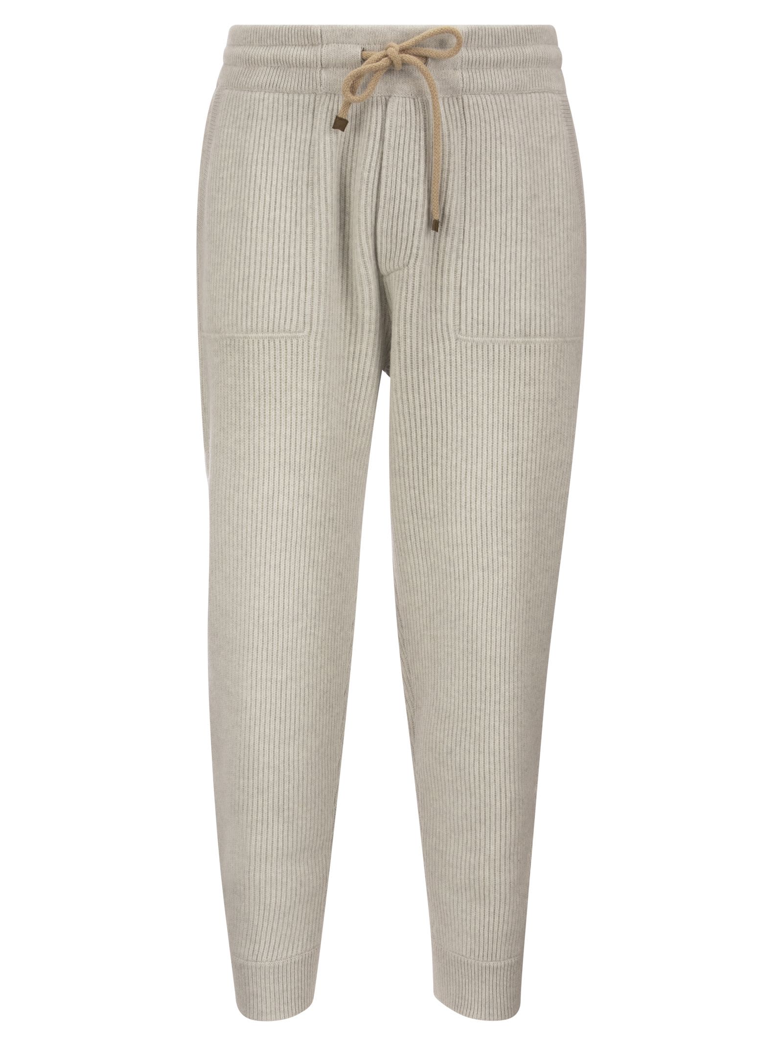 Brunello Cucinelli Cashmere Knit Joggers With Rib Knit And Bottom Zip