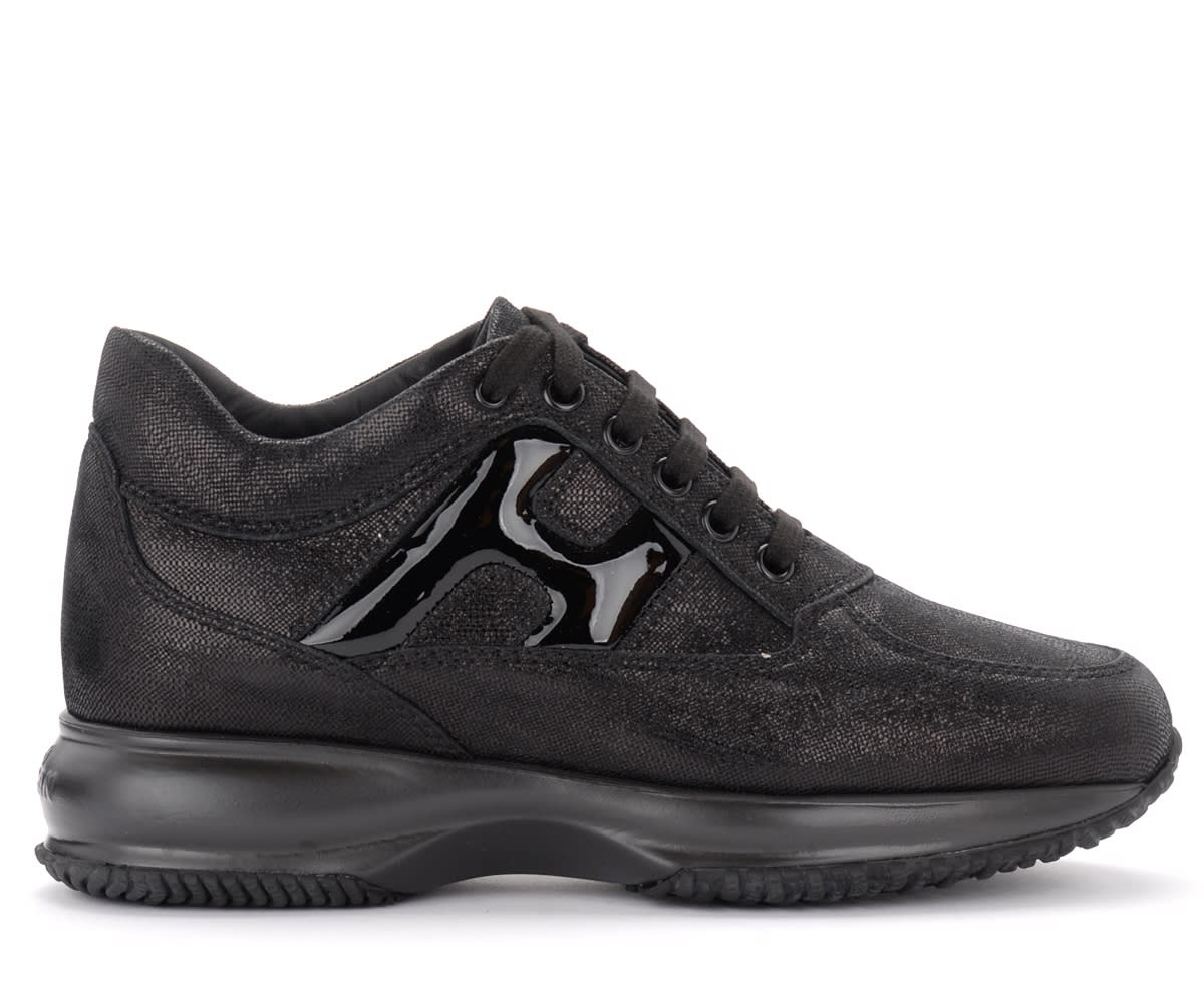 Hogan Interactive Sneaker In Laminated Leather And Black Painted Leather
