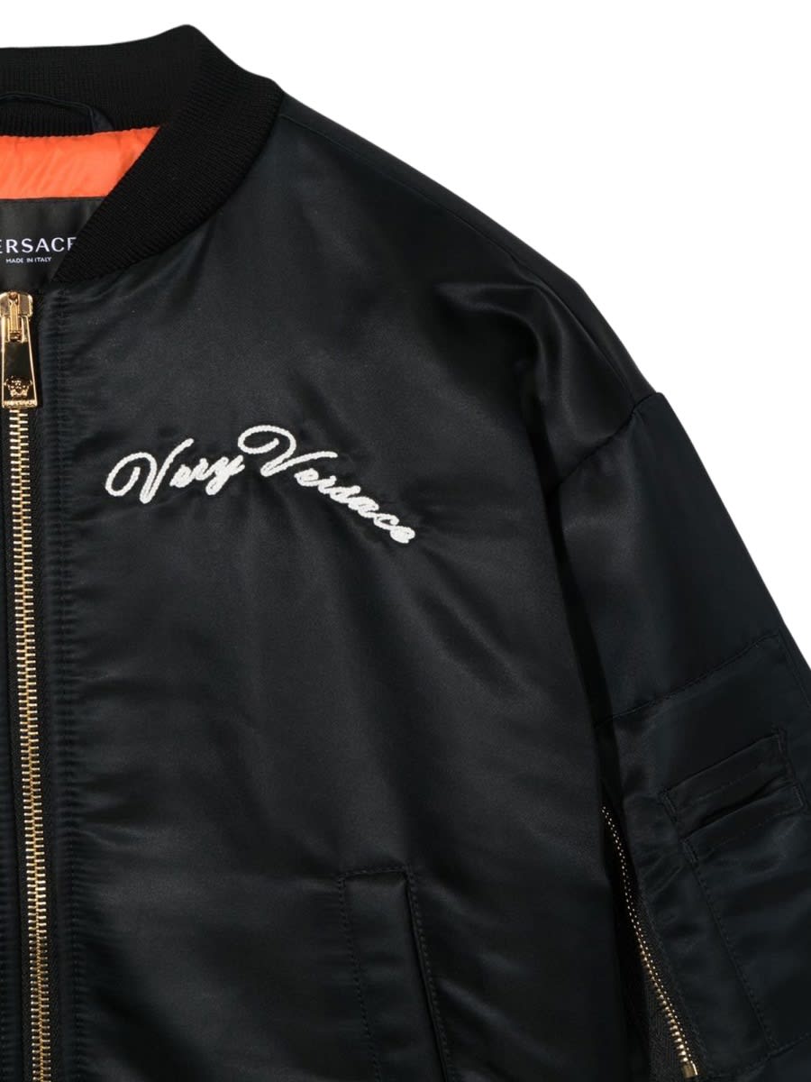 Shop Versace Donatella Embroidery Bomber Jacket In Black