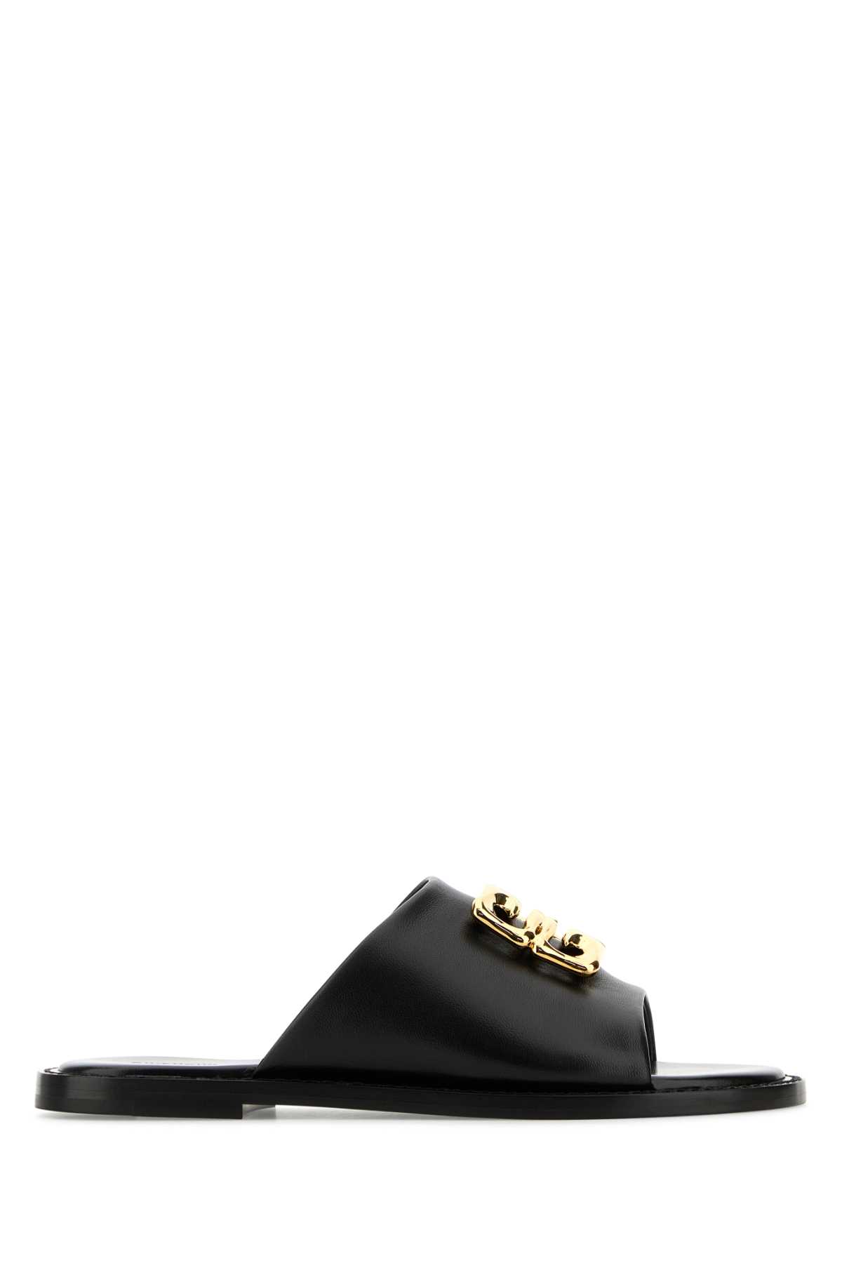 Shop Givenchy Black Leather 4g Liquid Slippers