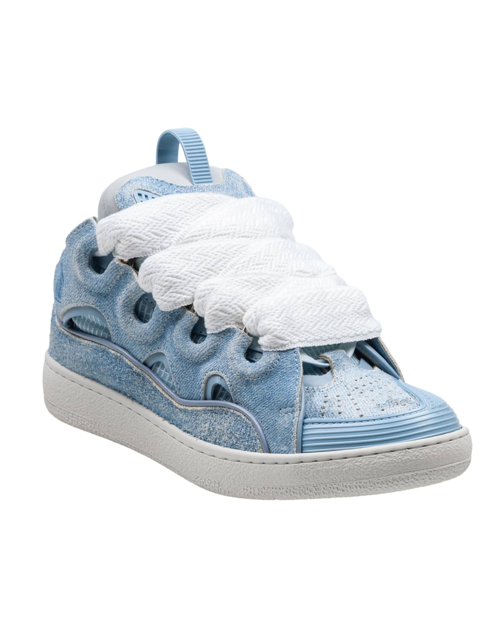 Lanvin Curb Sneakers In Leather And Mesh Color Denim Blue In Blue