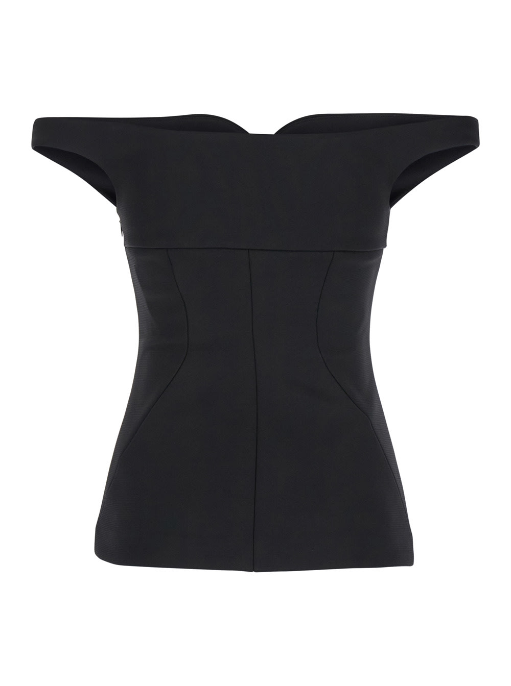 Shop Philosophy Di Lorenzo Serafini Black Off Shoulder Top With Sweetheart Neck In Stretch Fabric Woman