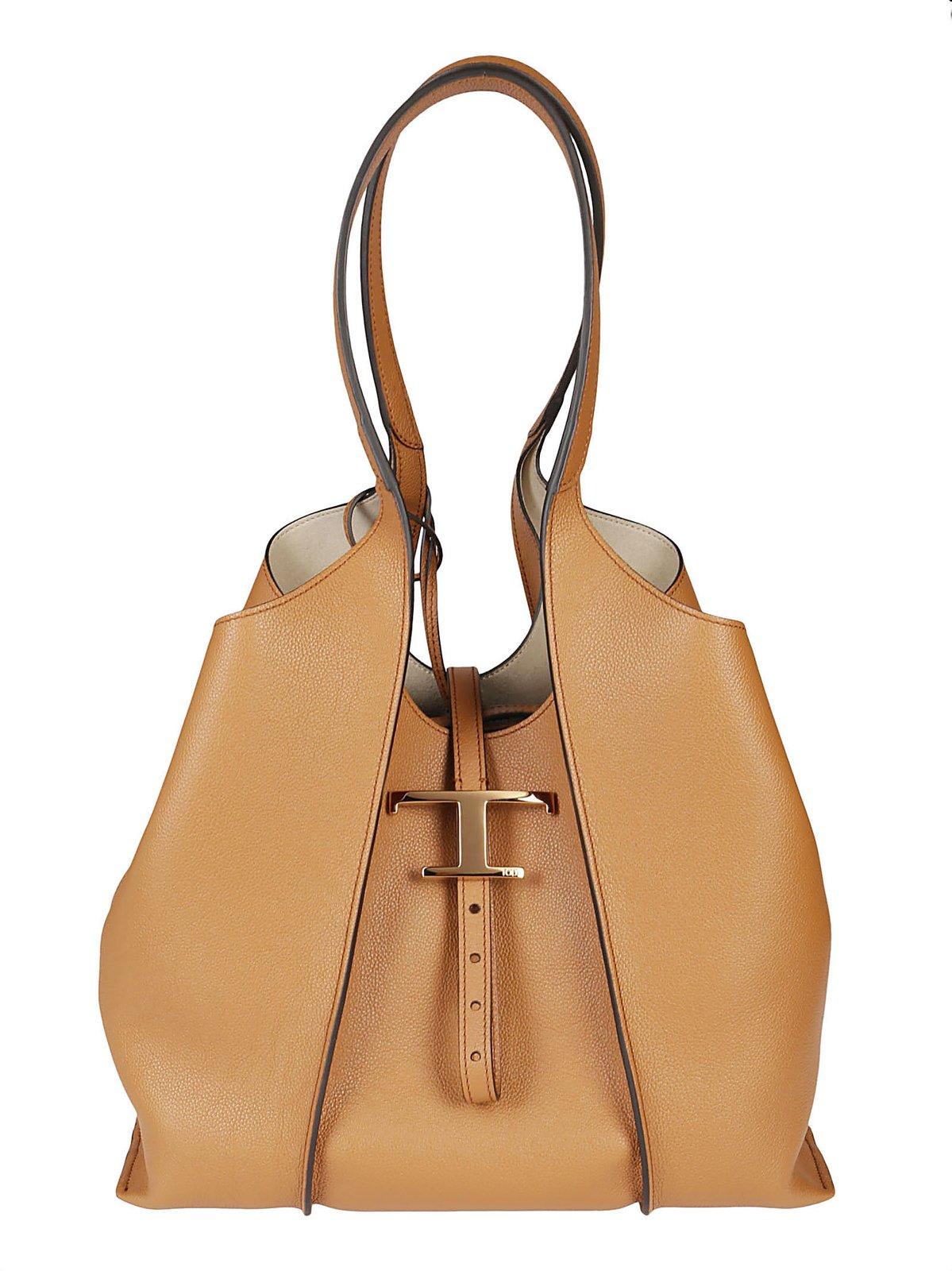 Shop Tod's T-plaque Tote Bag In Leather Brown
