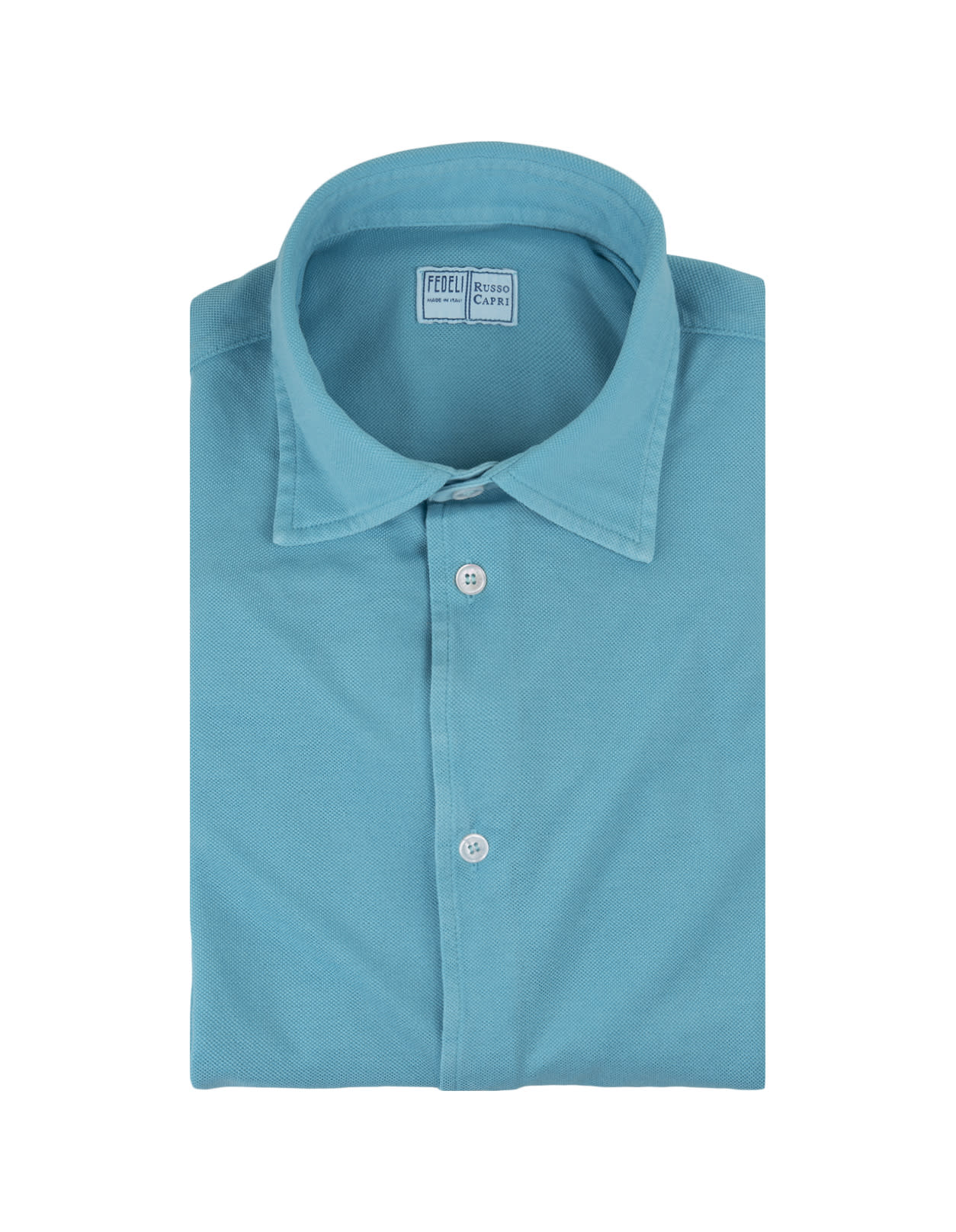 Shop Fedeli Shirt In Turquoise Cotton Piqué In Blue