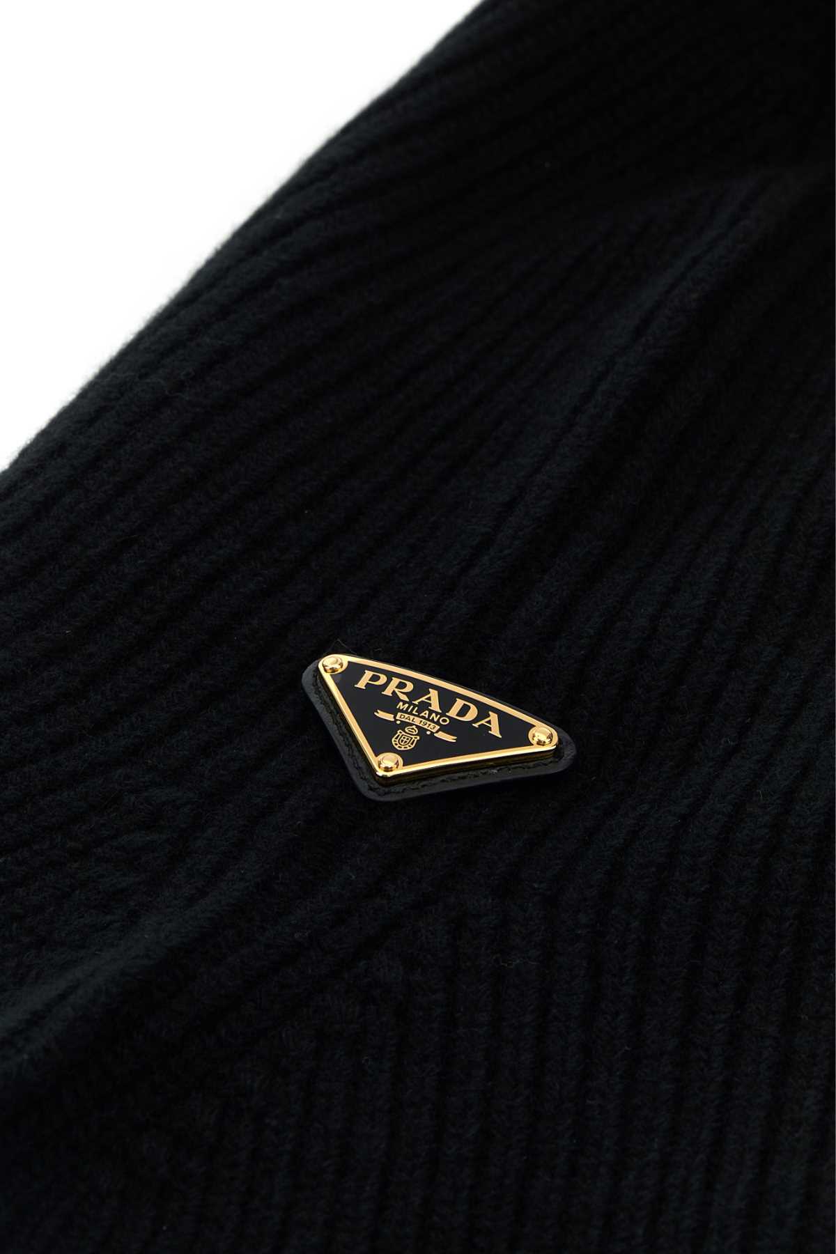 Prada Wool Blend Ribbed Balaclava Accessory In Black