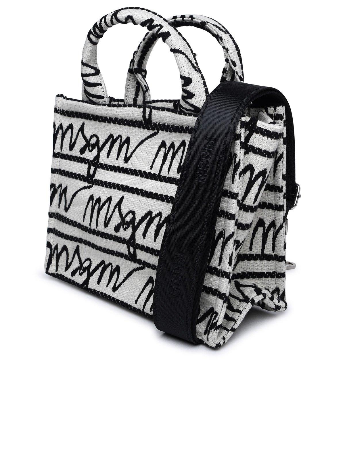 Shop Msgm Logo Jacquard Open Top Tote Bag In Black