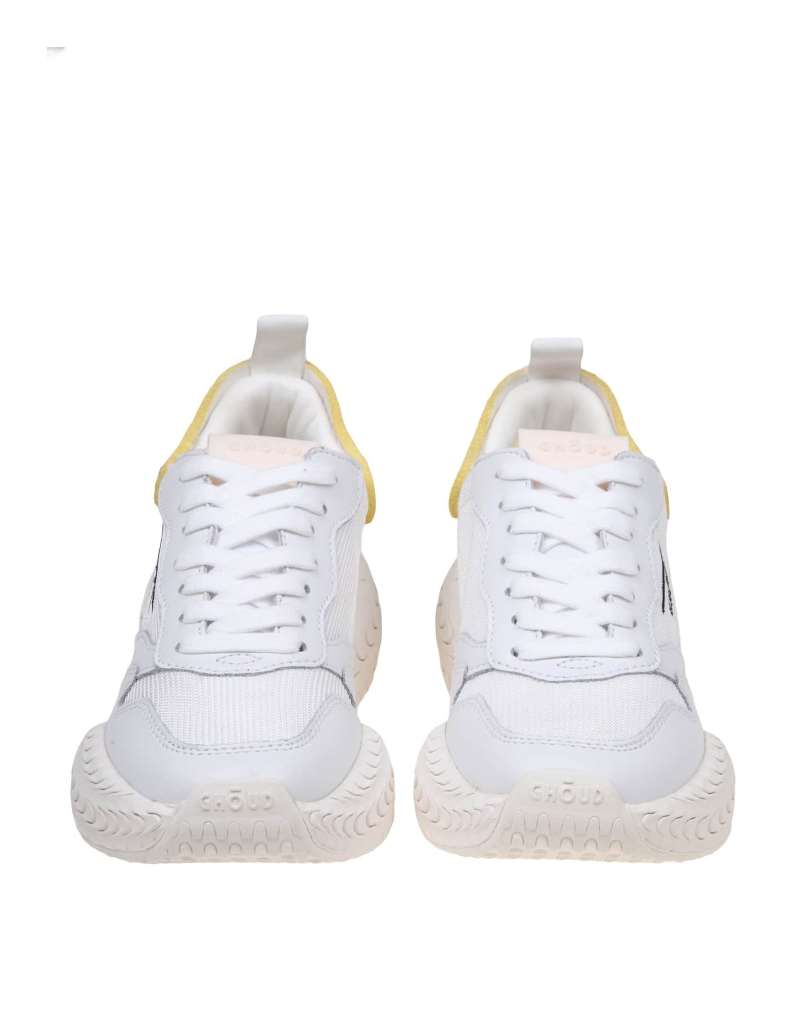 Shop Ghoud Tyre Low Sneakers In Leather And Fabric In Mesh/leat White