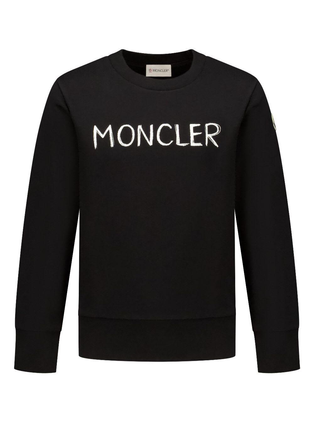 Moncler Black Sweatshirt With Lettering Logo On The Front And Logo Patch On The Sleeve In Cotton Boy In Black