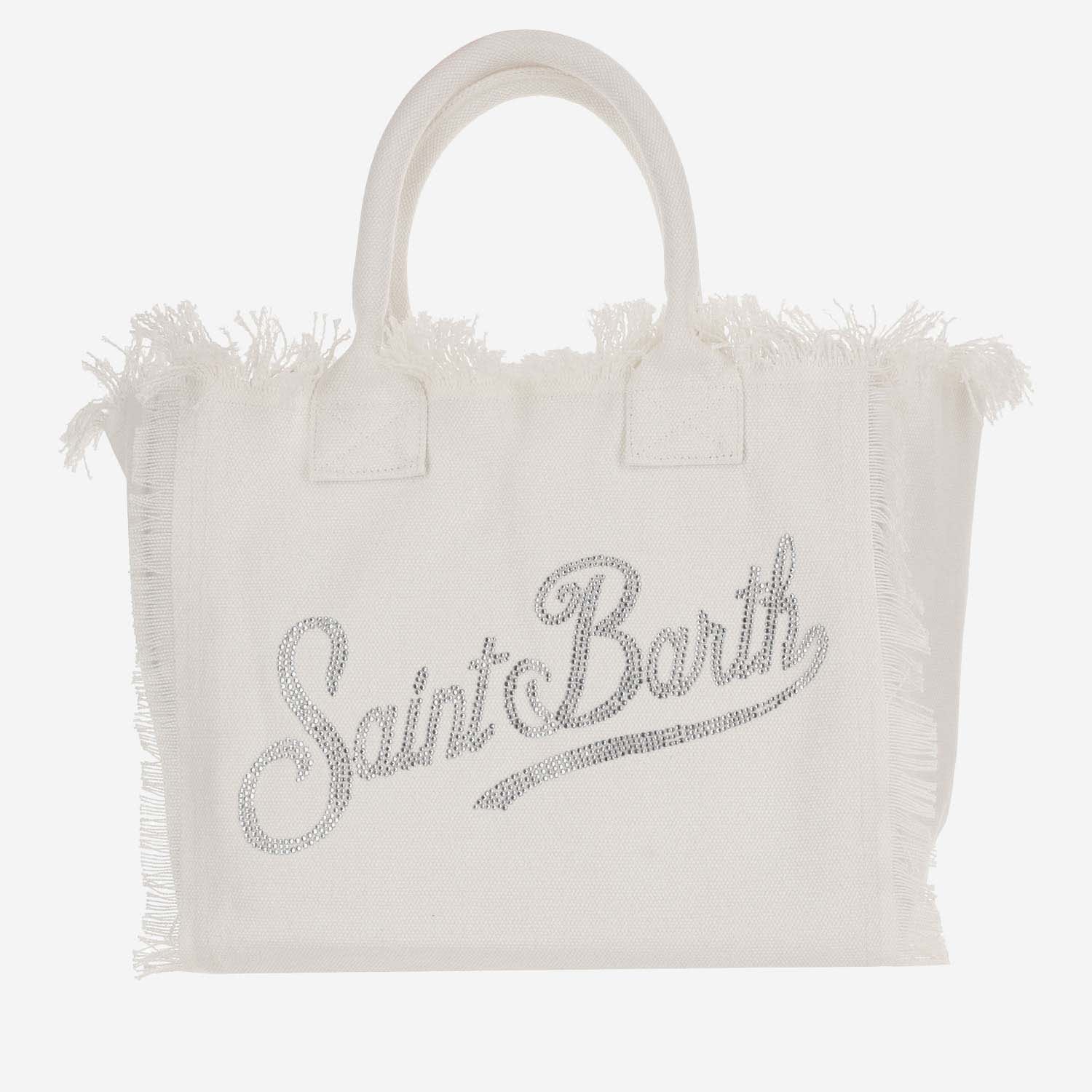 Shop Mc2 Saint Barth Rhinestone Logo Vanity Bag In White