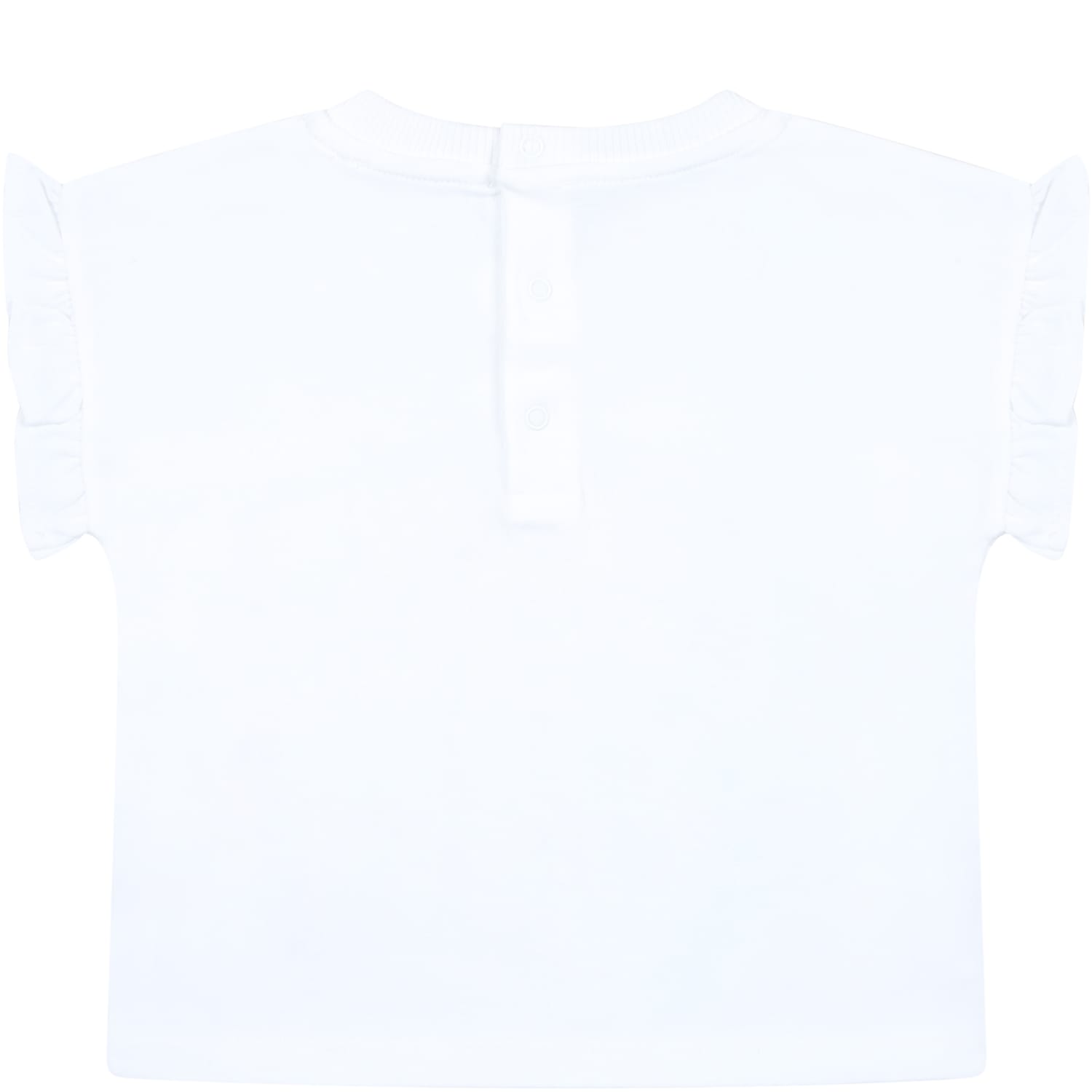 Moschino White T-shirt For Baby Girl With Teddy Bear And Flowers In White