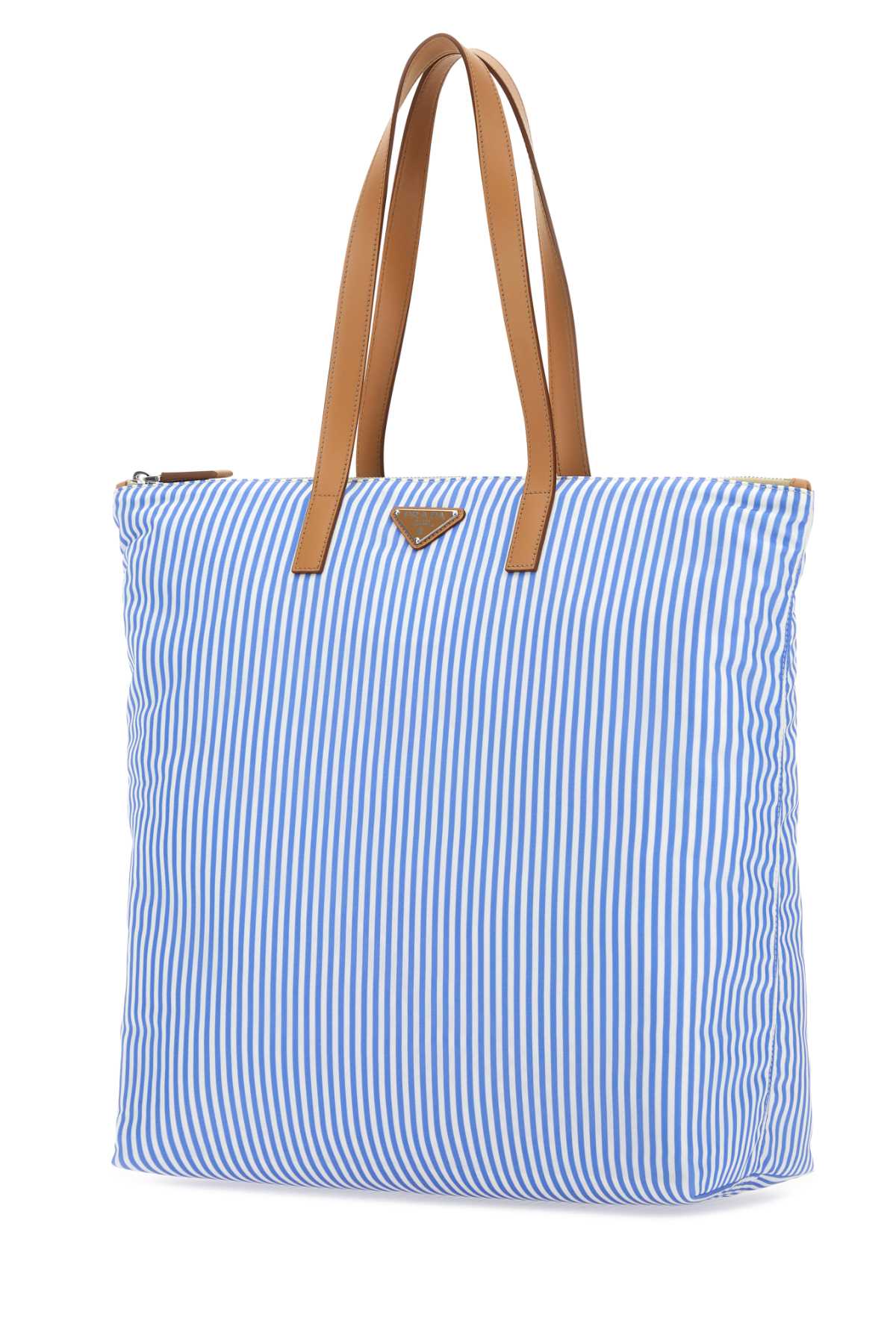 Prada Printed Re-nylon Shopping Bag In Celestenatura