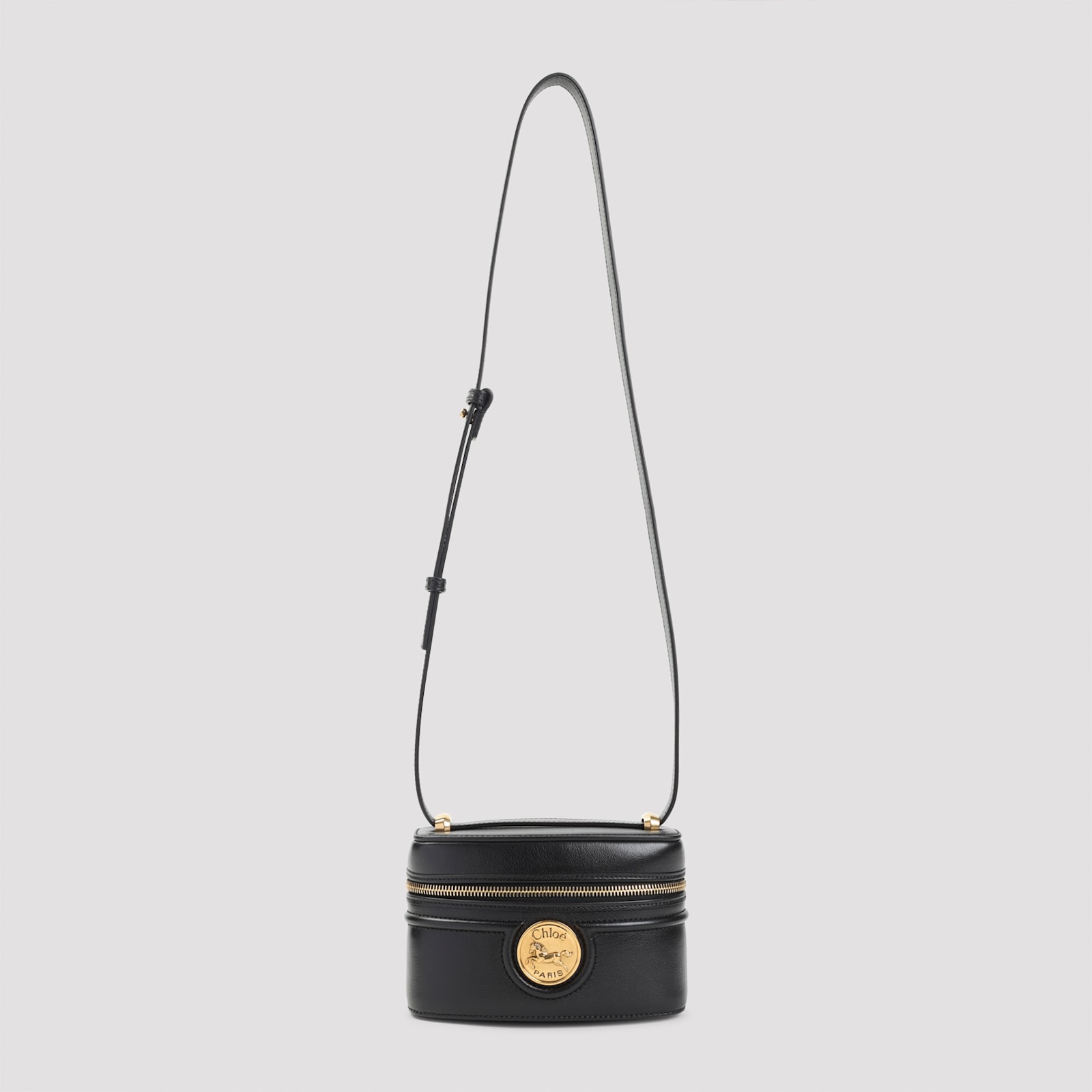 Chloé Black Buffalo Leather Horse Medal Shoulder Bag In Black