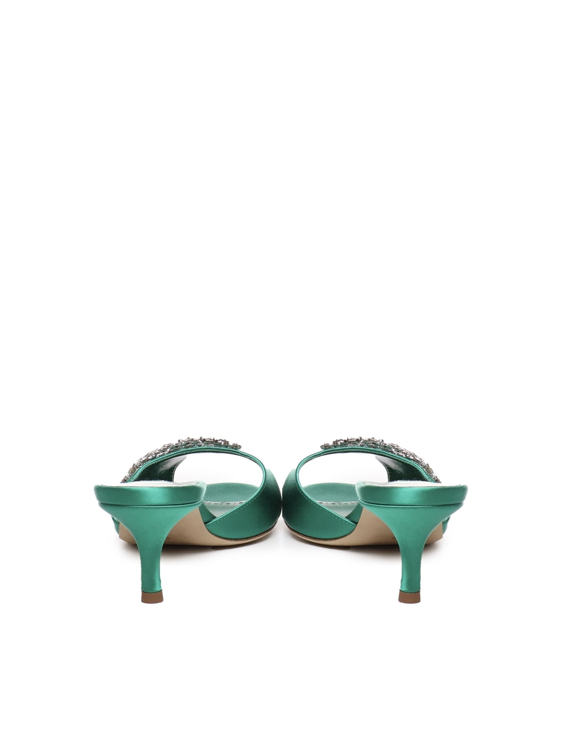 Shop Manolo Blahnik Lumada Sabots Decorated With Satin Jewels In Green