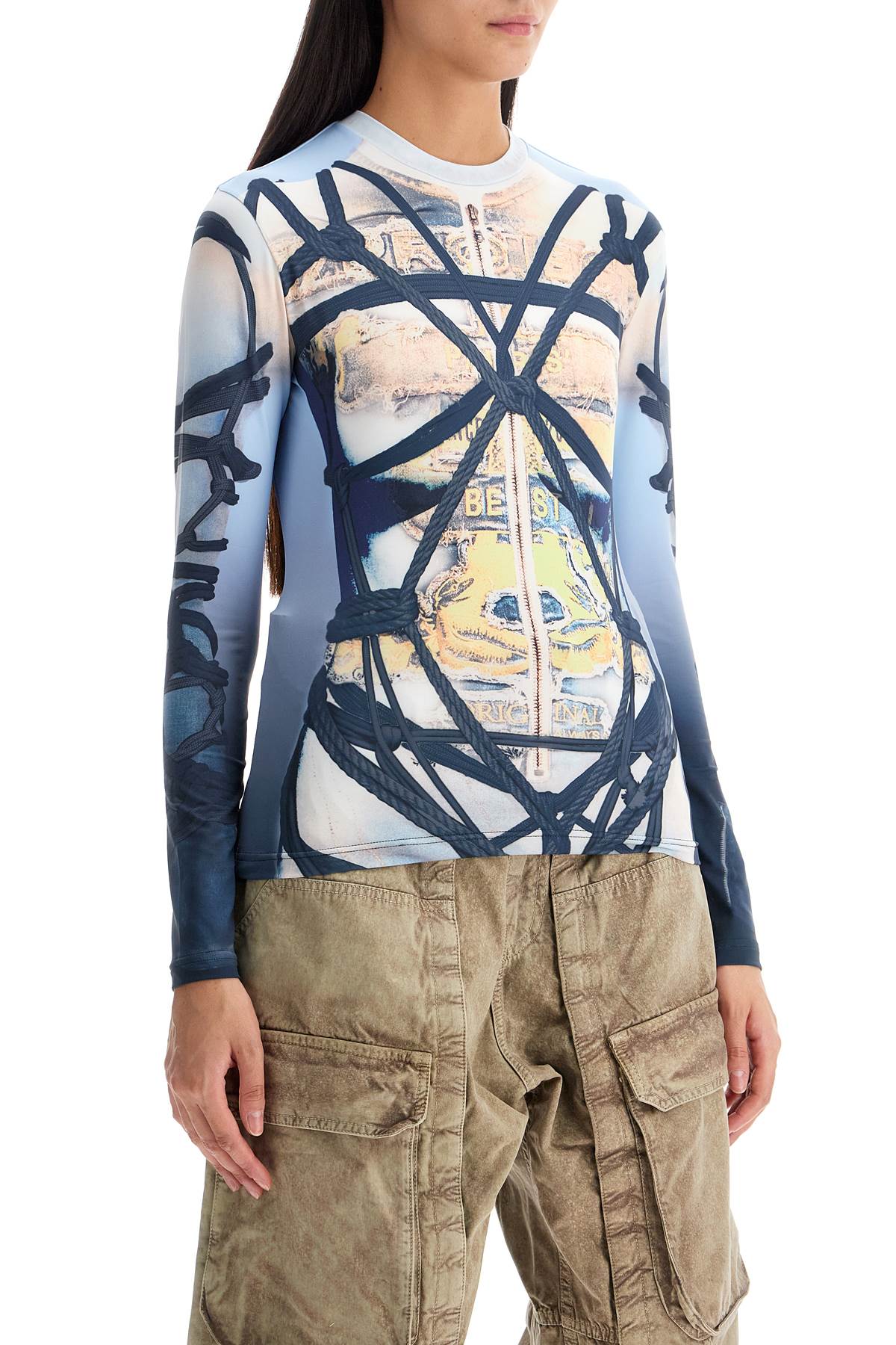 Shop Y/project Long-sleeved Bondage Print In Blue/black (light Blue)