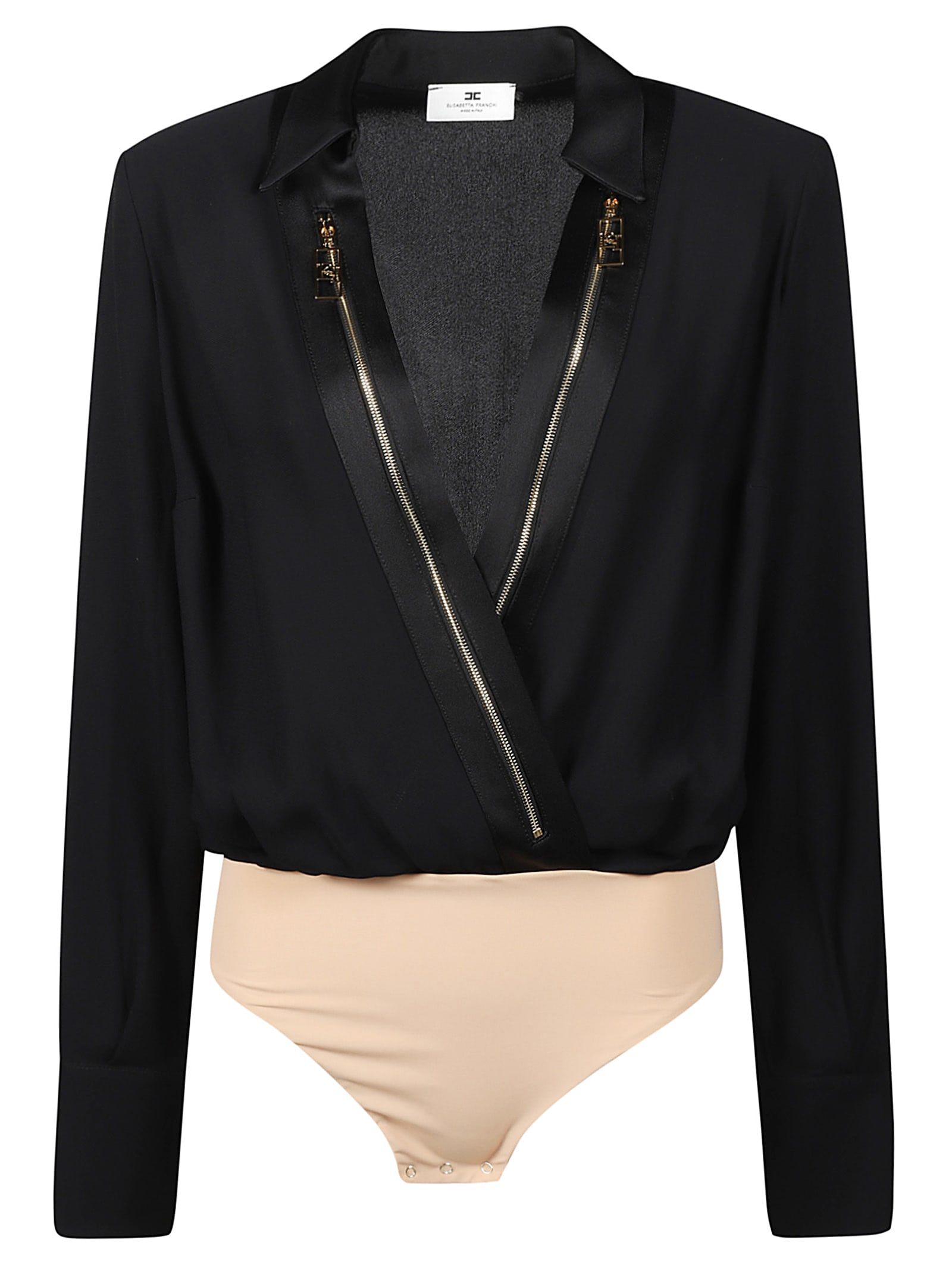 Shop Elisabetta Franchi Long Sleeve Bodysuit Shirt In Nero