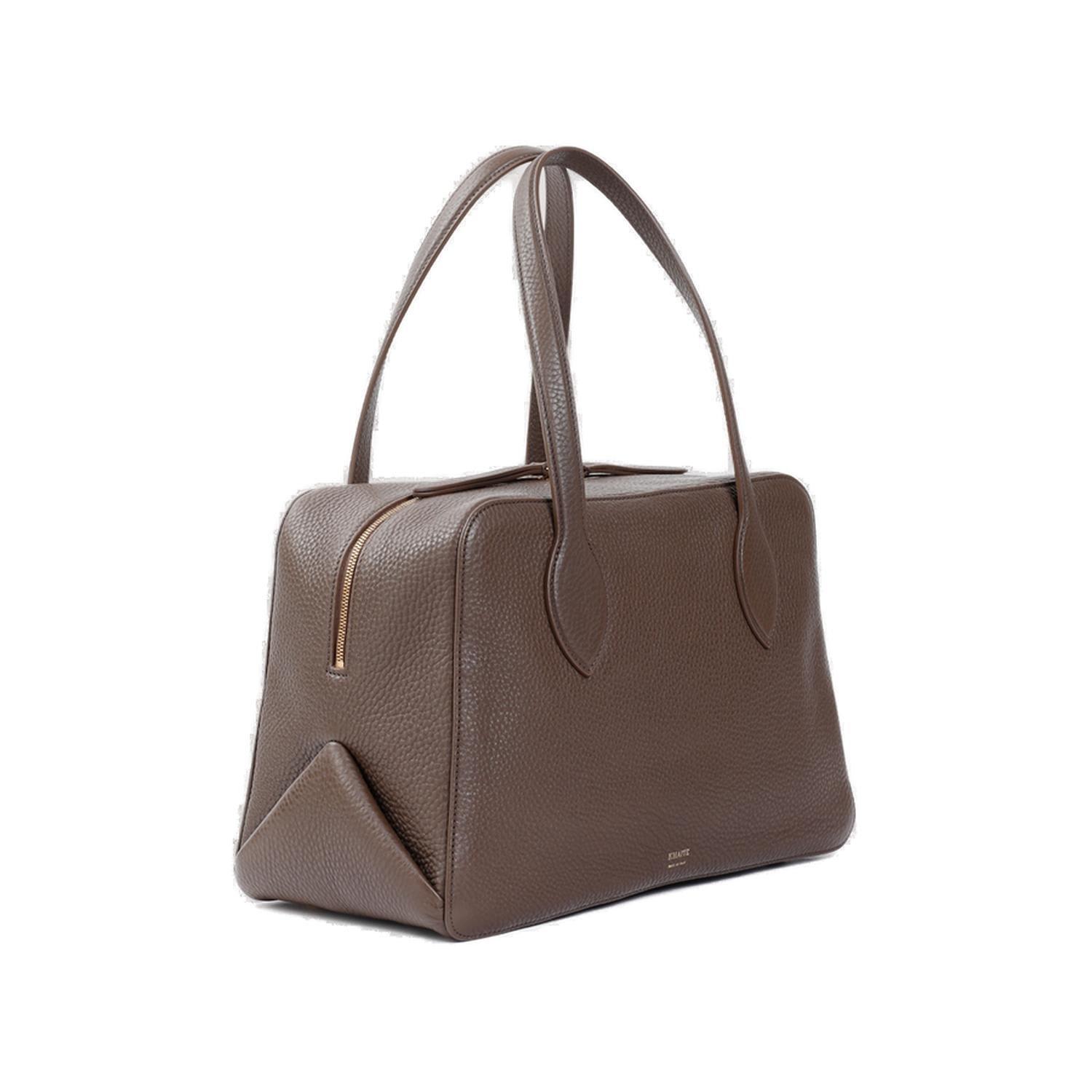 Shop Khaite Maeve Zipped Medium Handbag In Toffee