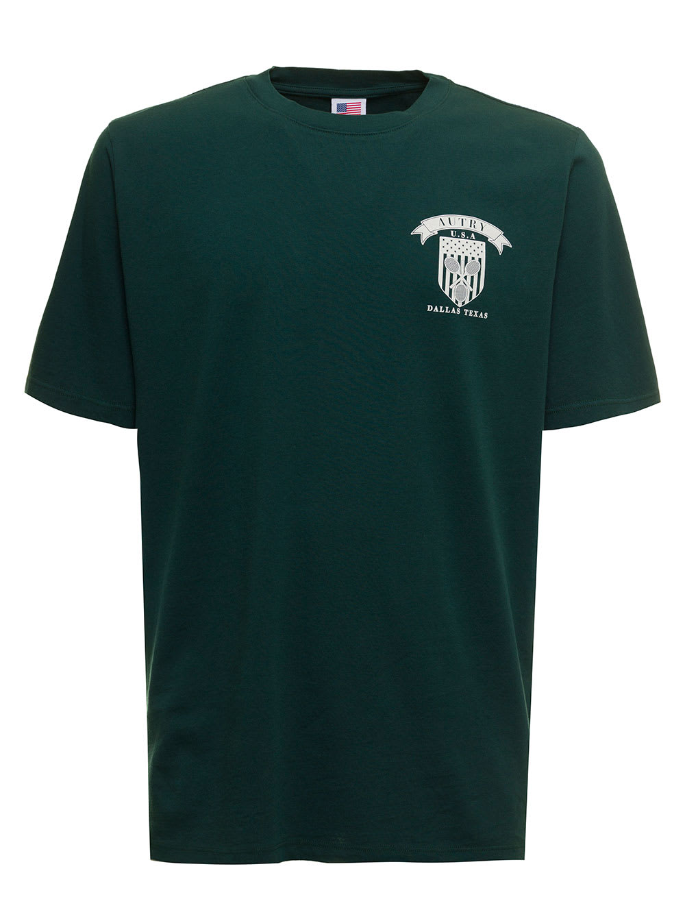 Autry Mans Green Cotton T-shirt With Logo Print