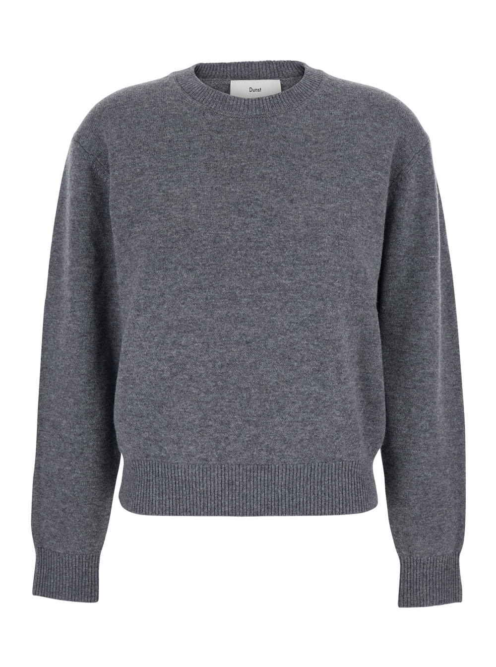 Dunst Grey Crewneck Sweater With Ribbed Trims In Cashmere Woman In Gray