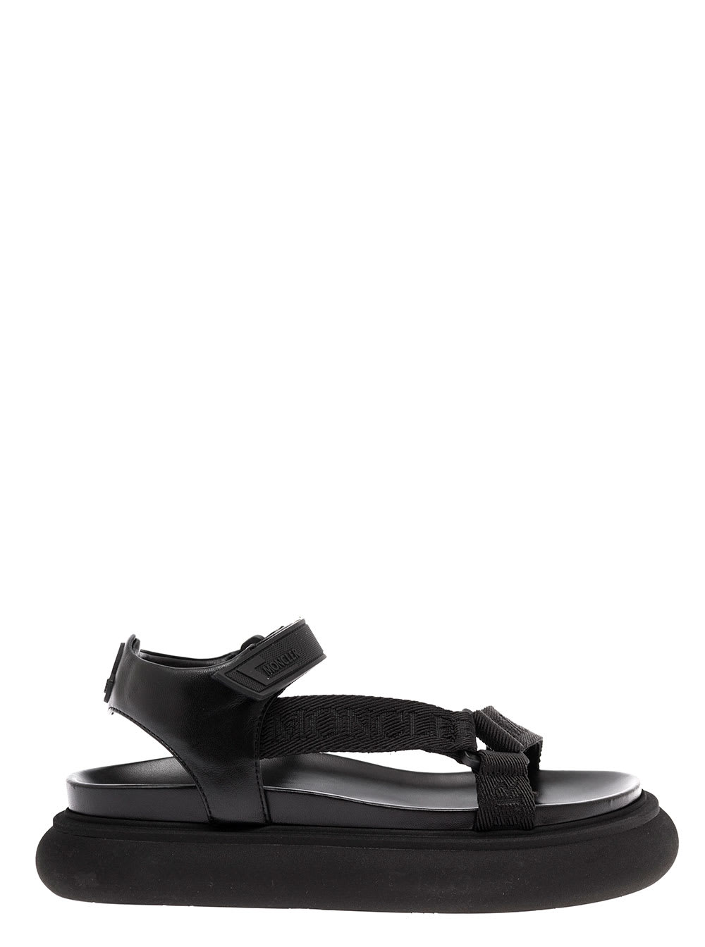 Moncler Cutura Black Leather Woman Sandals