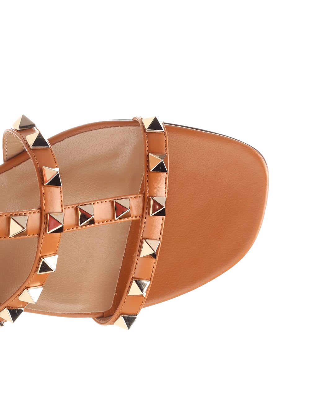 Valentino Rockstud Caged Leather Ankle Strap Sandal In Almond Beige