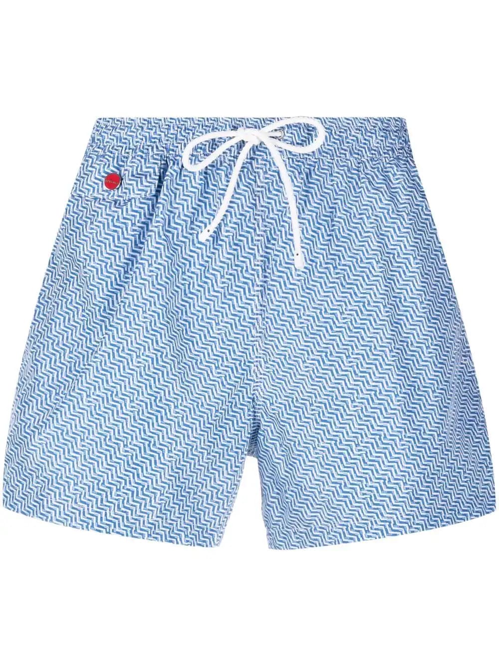 Kiton Swim Shorts With White And Blue Zig Zag Print