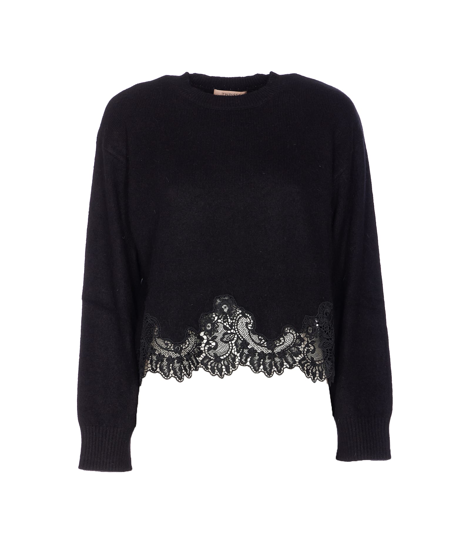 Twinset Lace Detail Sweater In Black