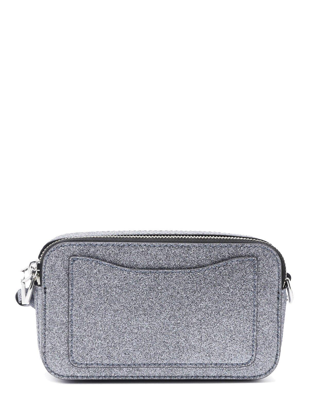 Shop Marc Jacobs Metallic Snapshot Glitter Zipped Crossbody Bag In Silver
