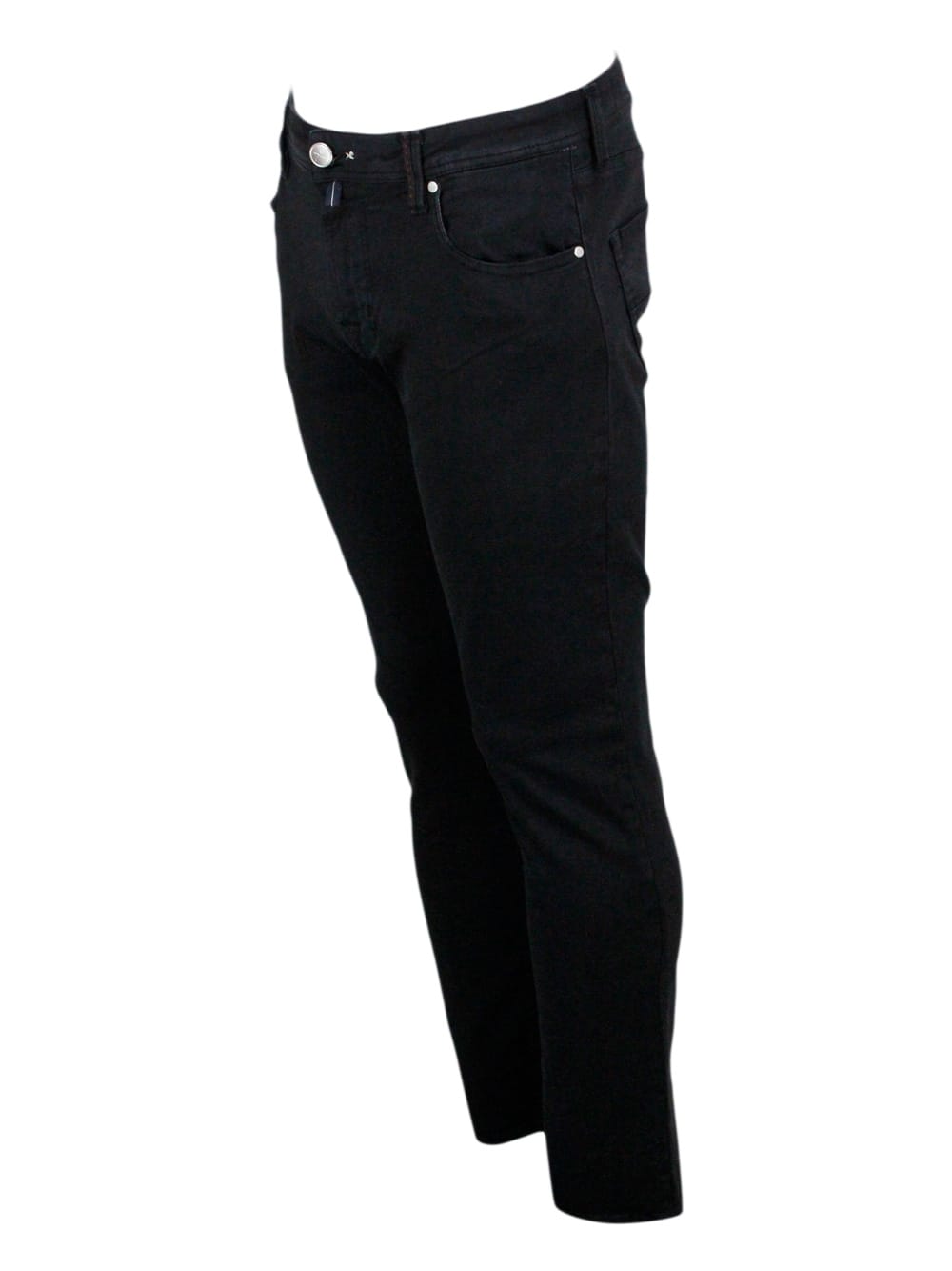 Shop Sartoria Tramarossa Leonardo Zip Trousers In Super Stretch Cotton With 5 Pockets With Tone-on-tone Tailored Stitching An In Dark Blu