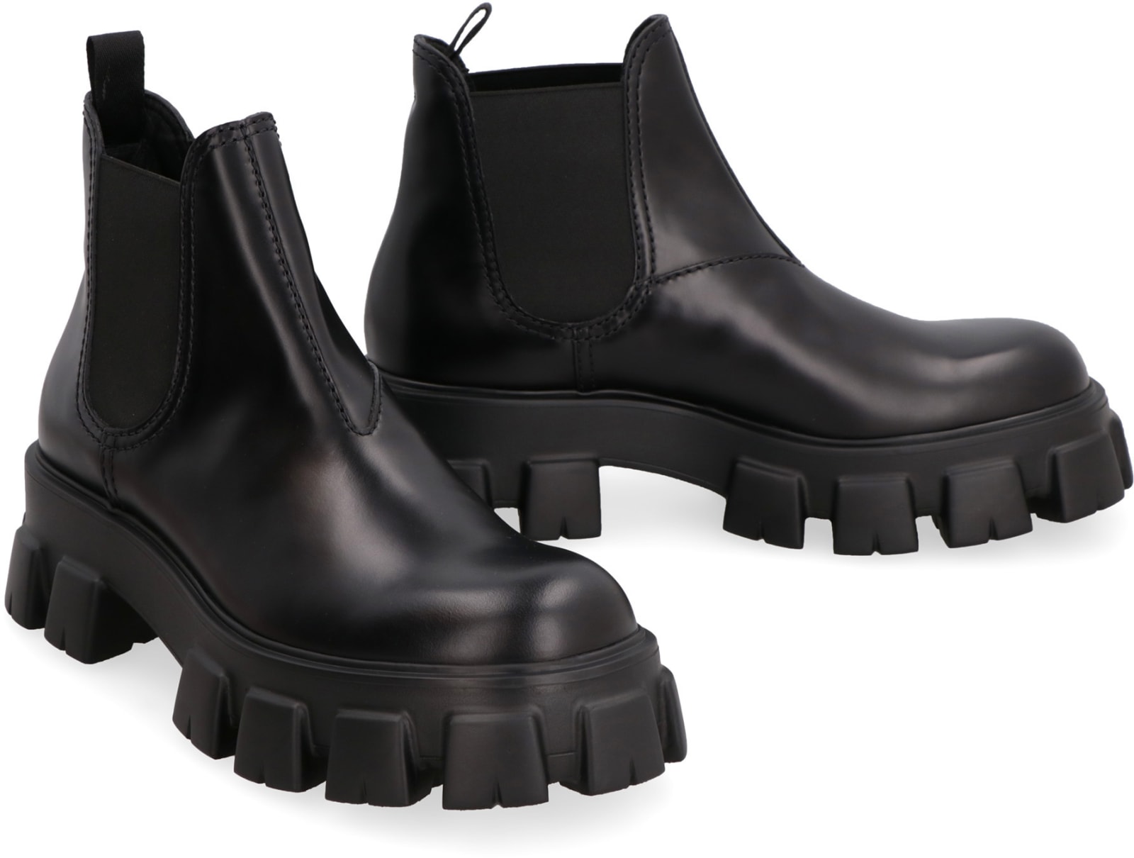 Prada Monolith Brushed Leather Chelsea Boots In Black | ModeSens