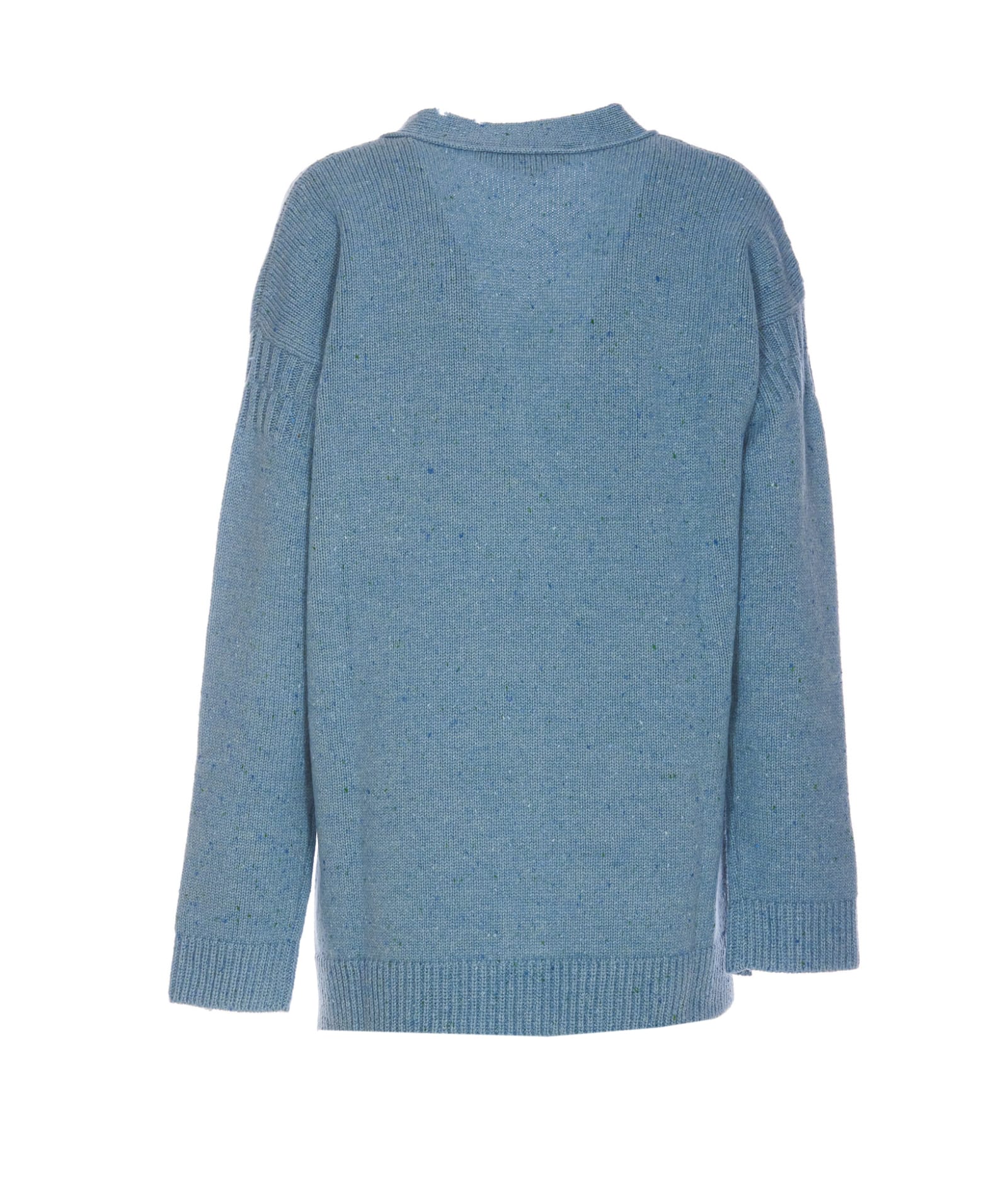 Shop Marni Logo Cardigan With  Mending Patches In Blue