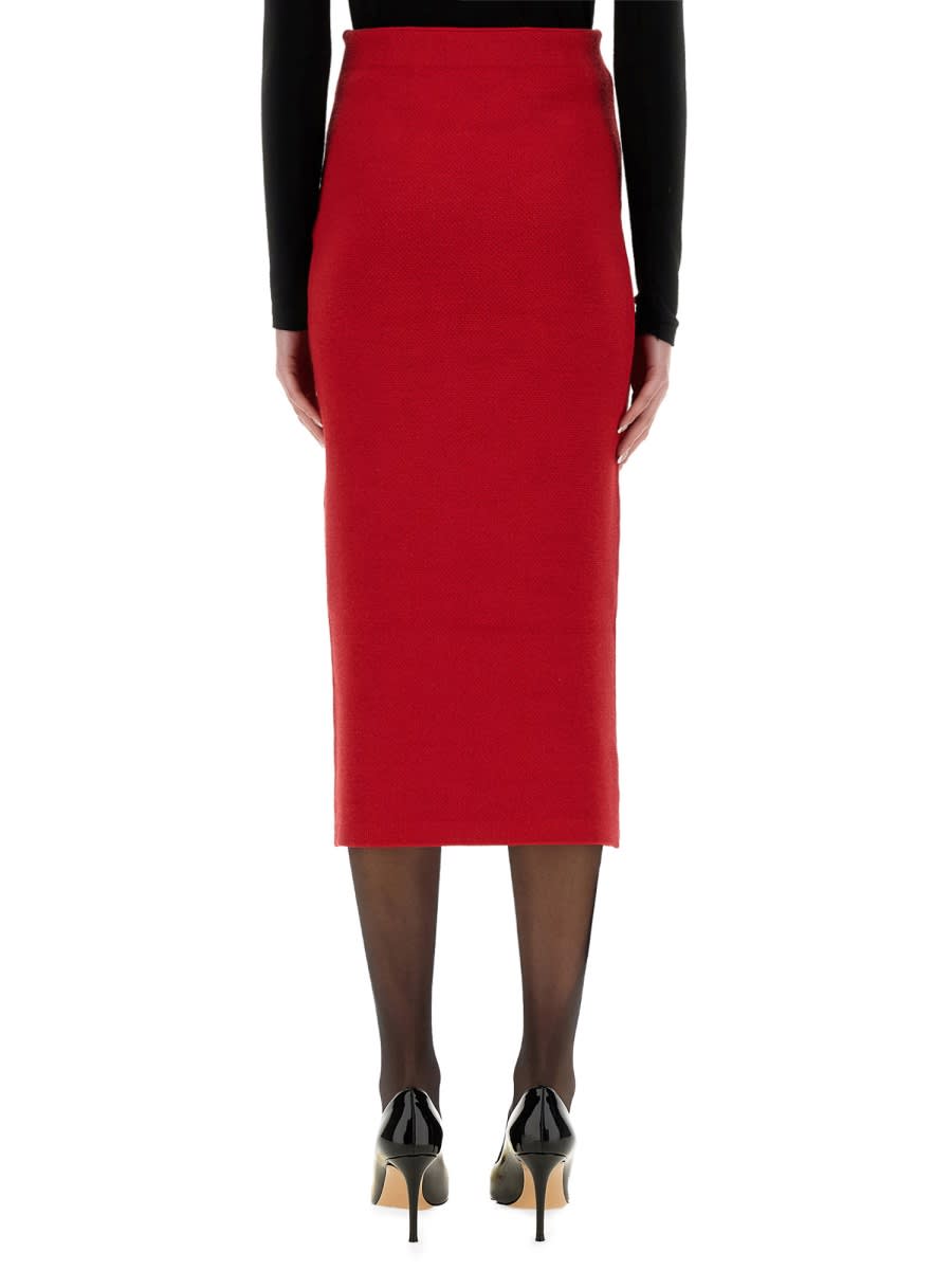 Self-portrait Knitted Corsage Midi Skirt In Red