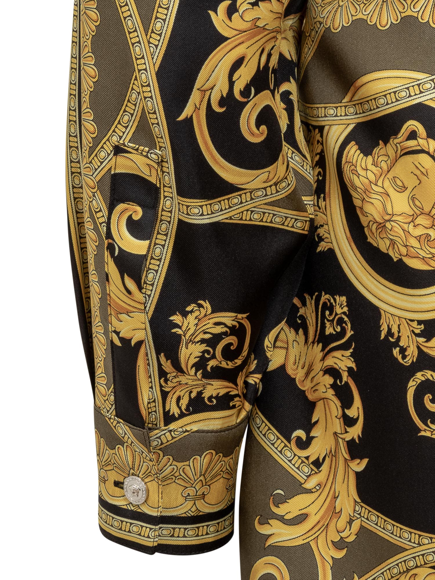 Shop Versace Barocco-printed Long-sleeved Midi Dress In Black-dark Olive-gold