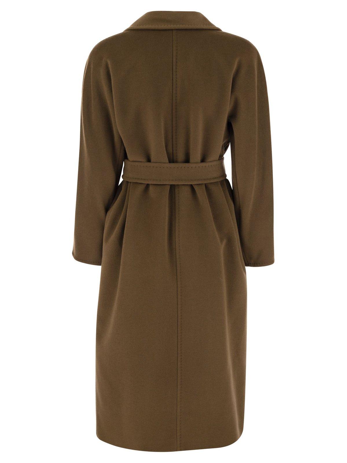 Shop Max Mara Belted Button-up Coat In Tabacco