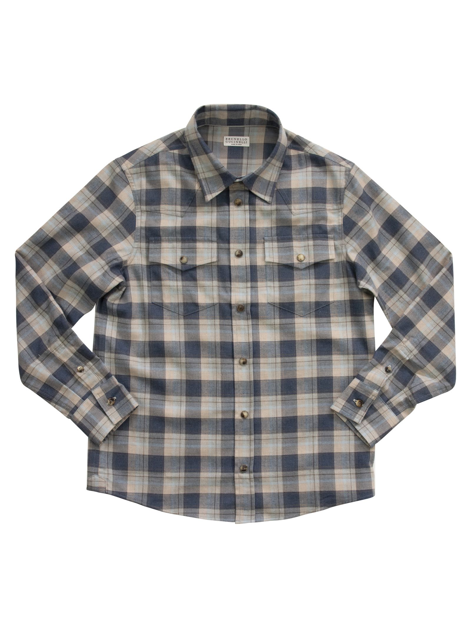 Brunello Cucinelli Madras Flannel Shirt With Snaps And Pockets