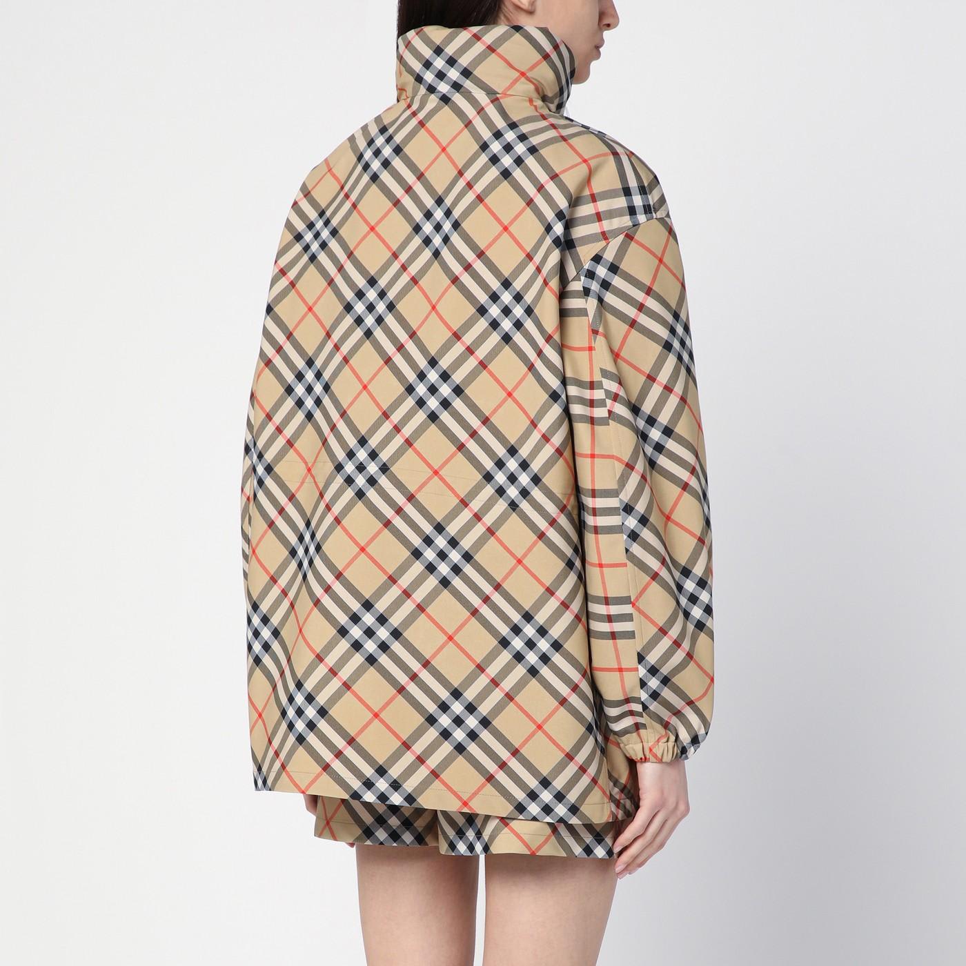 Shop Burberry Sand-coloured Drawstring Jacket With Check Pattern In Beige